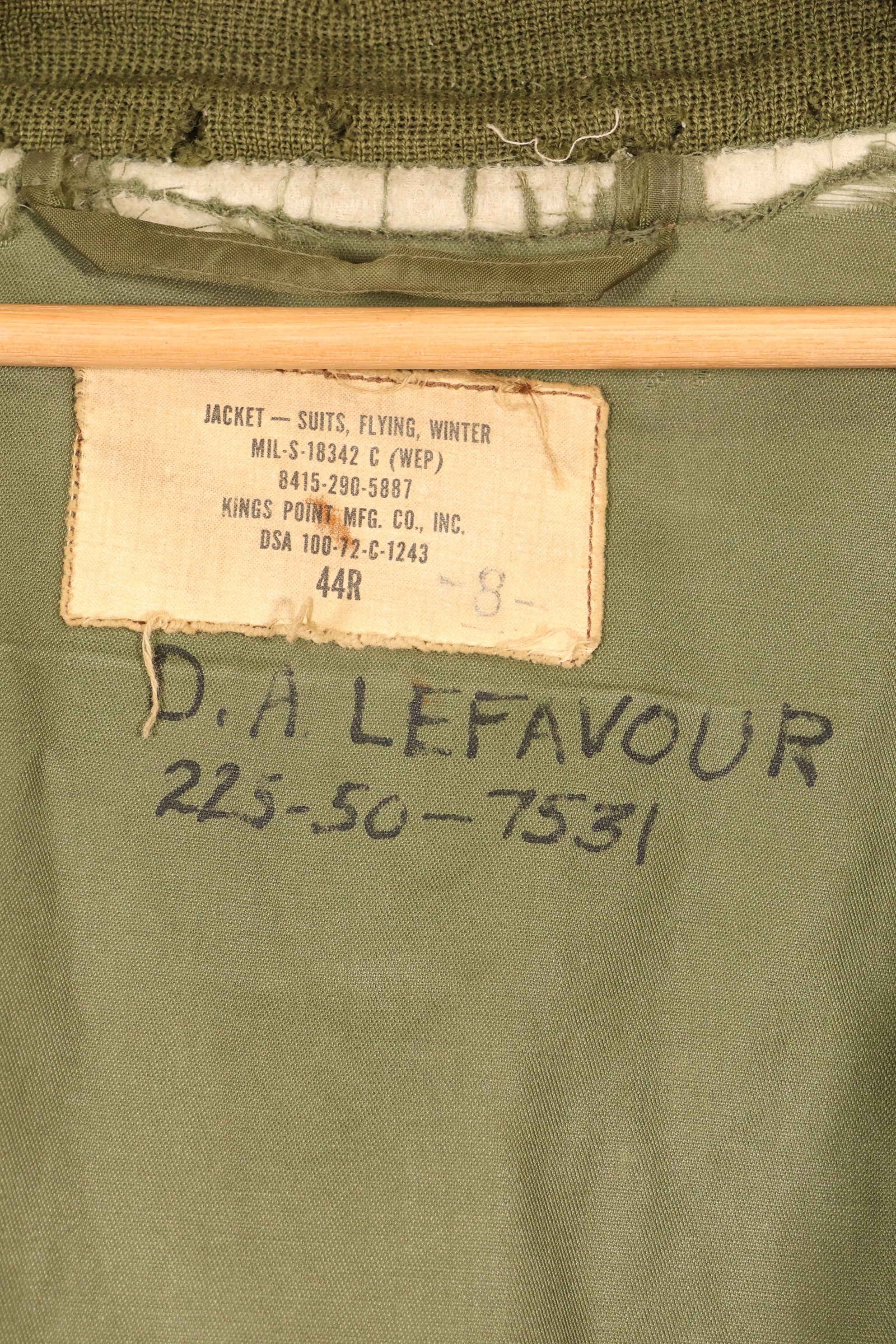 1972年契約　44R　アメリカ海軍　冬季用フライトジャケット　WEPジャケット　中古品