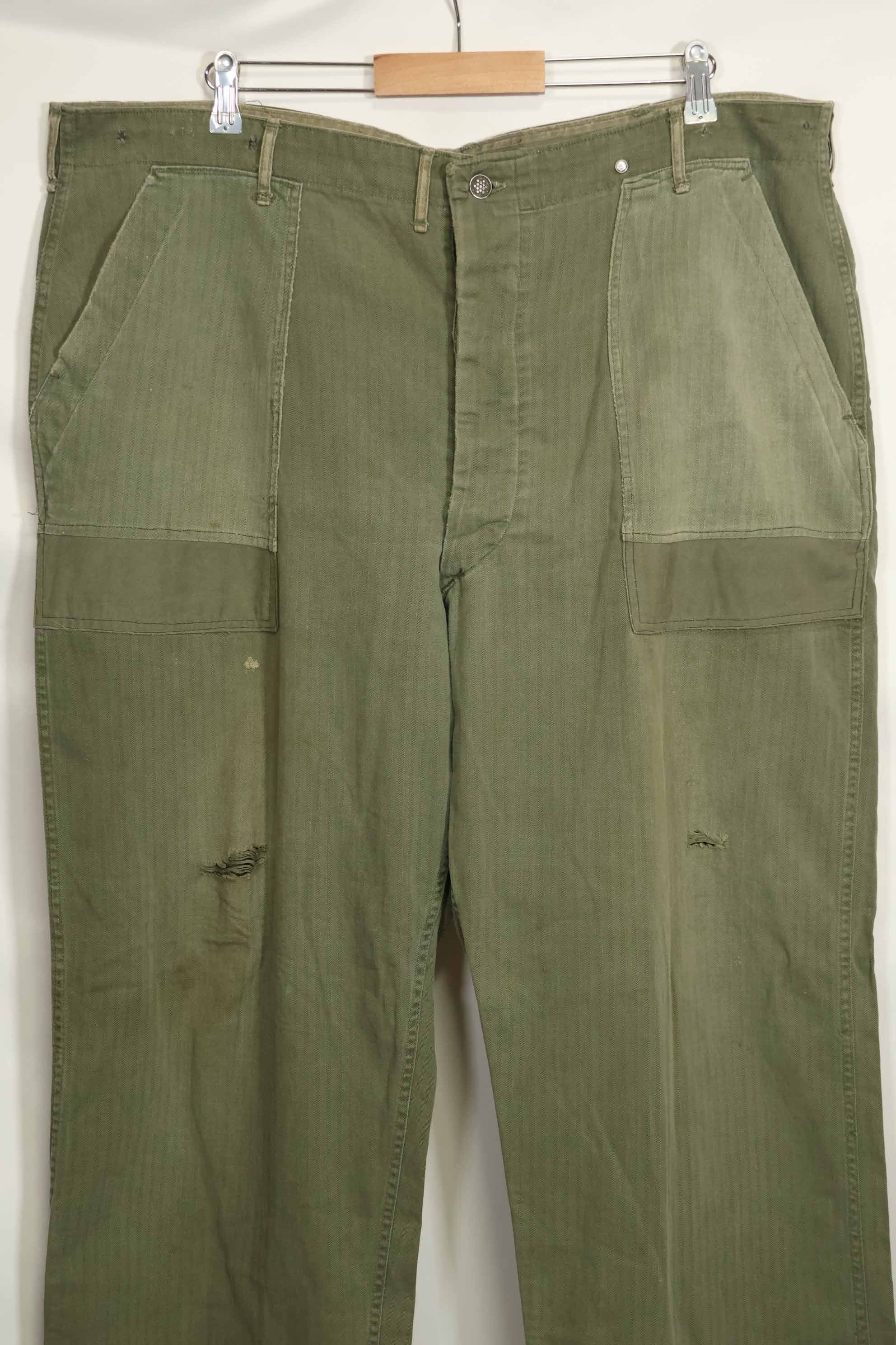 1940's U.S. Army HBT Utility Pants, large size, scratched, used.