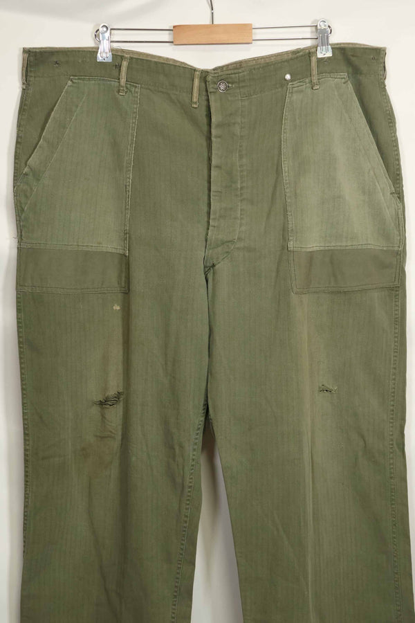 1940's U.S. Army HBT Utility Pants, large size, scratched, used.