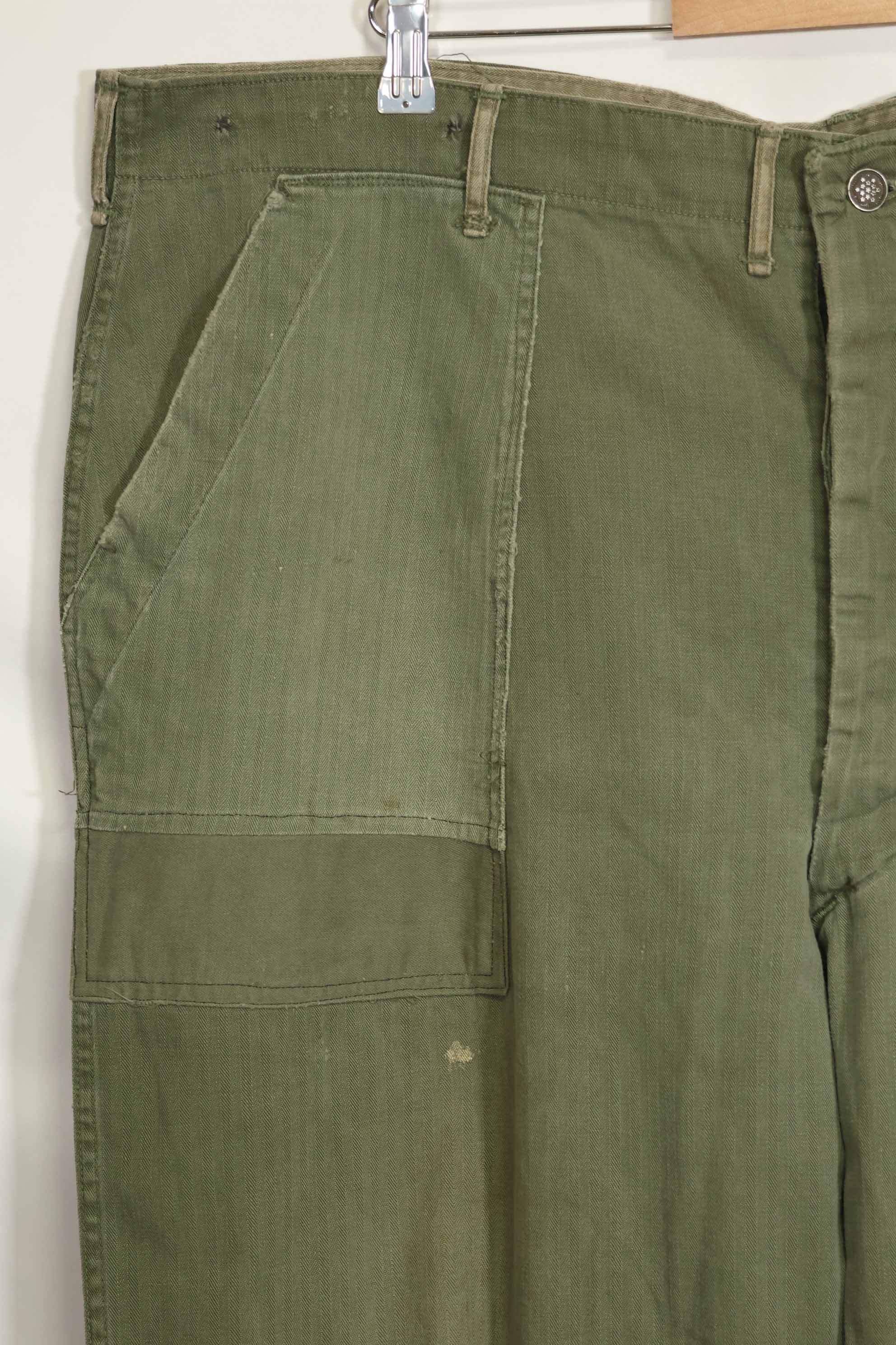 1940's U.S. Army HBT Utility Pants, large size, scratched, used.