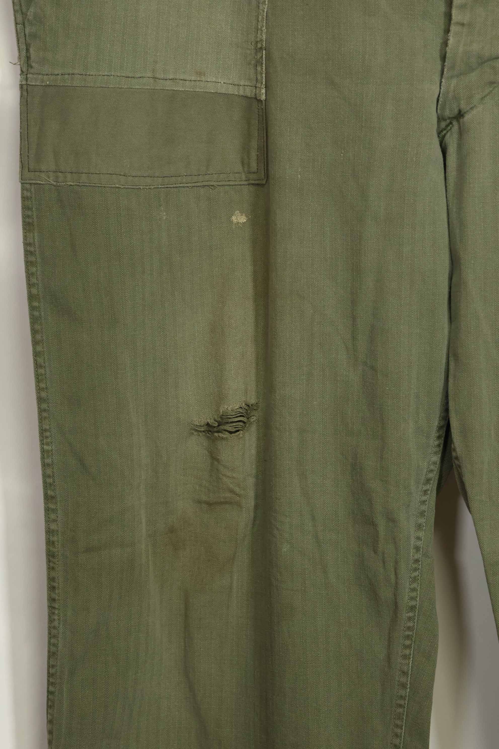 1940's U.S. Army HBT Utility Pants, large size, scratched, used.