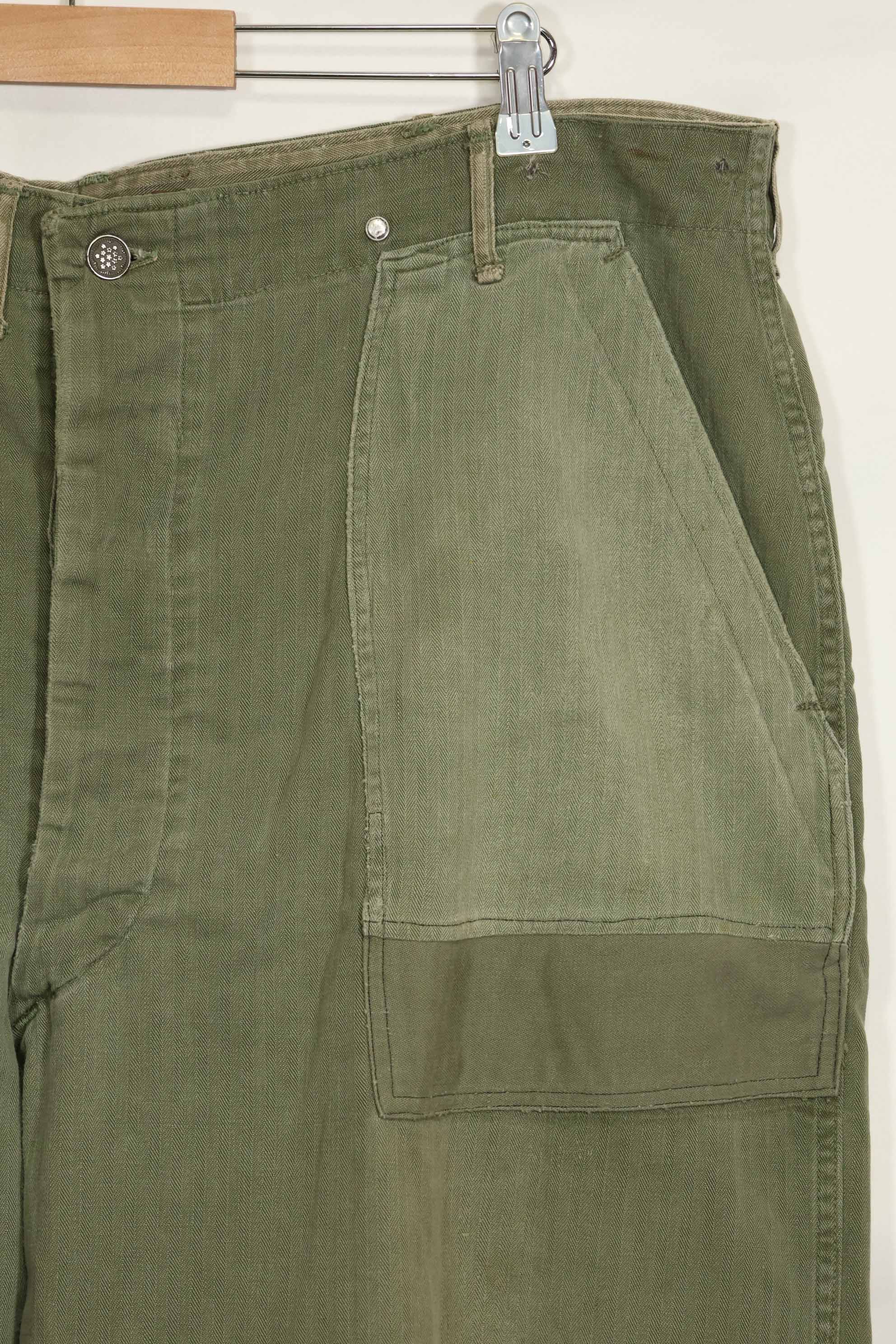 1940's U.S. Army HBT Utility Pants, large size, scratched, used.