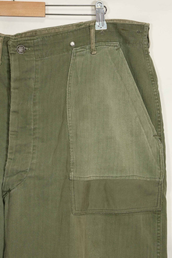 1940's U.S. Army HBT Utility Pants, large size, scratched, used.