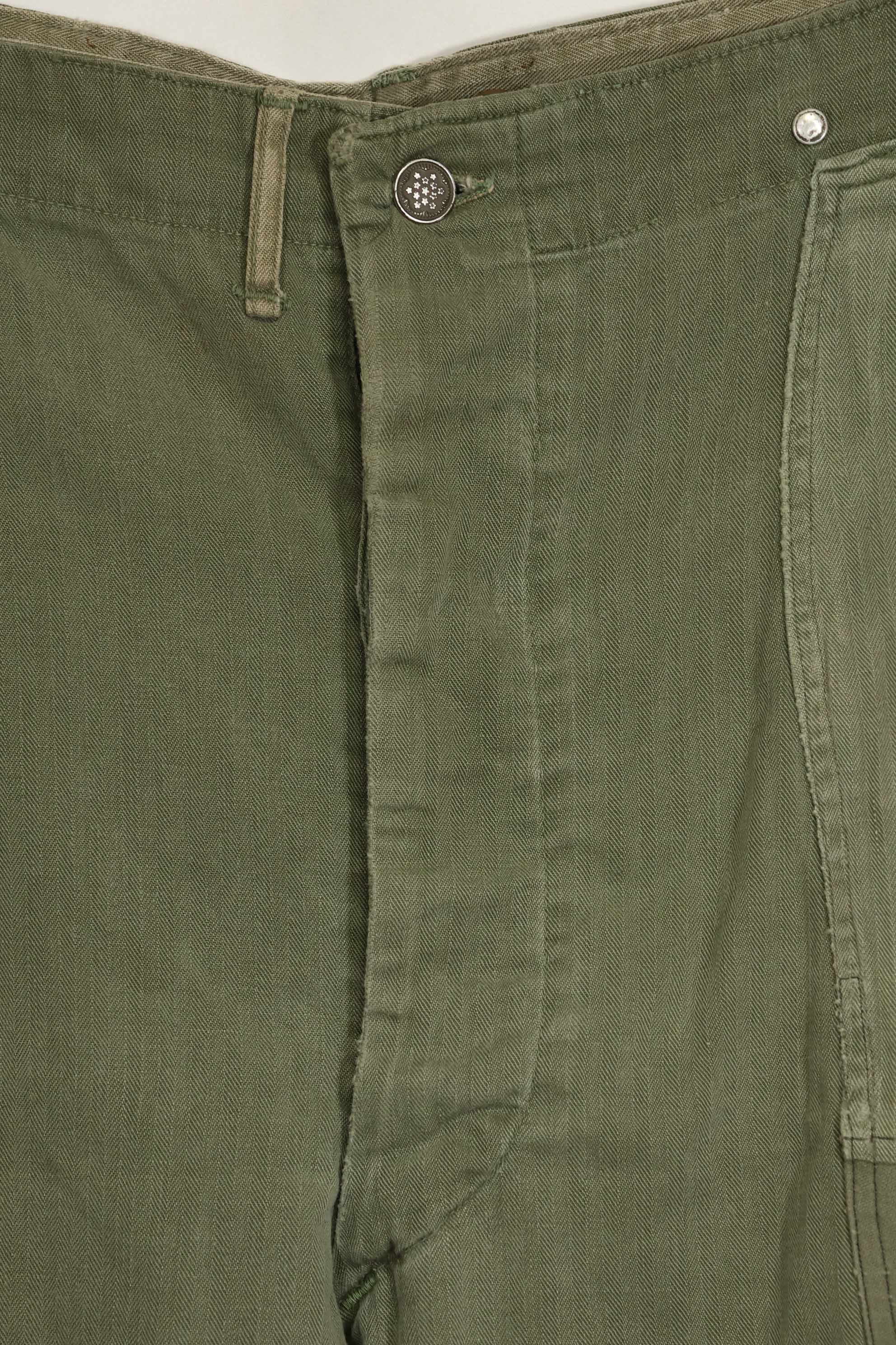 1940's U.S. Army HBT Utility Pants, large size, scratched, used.