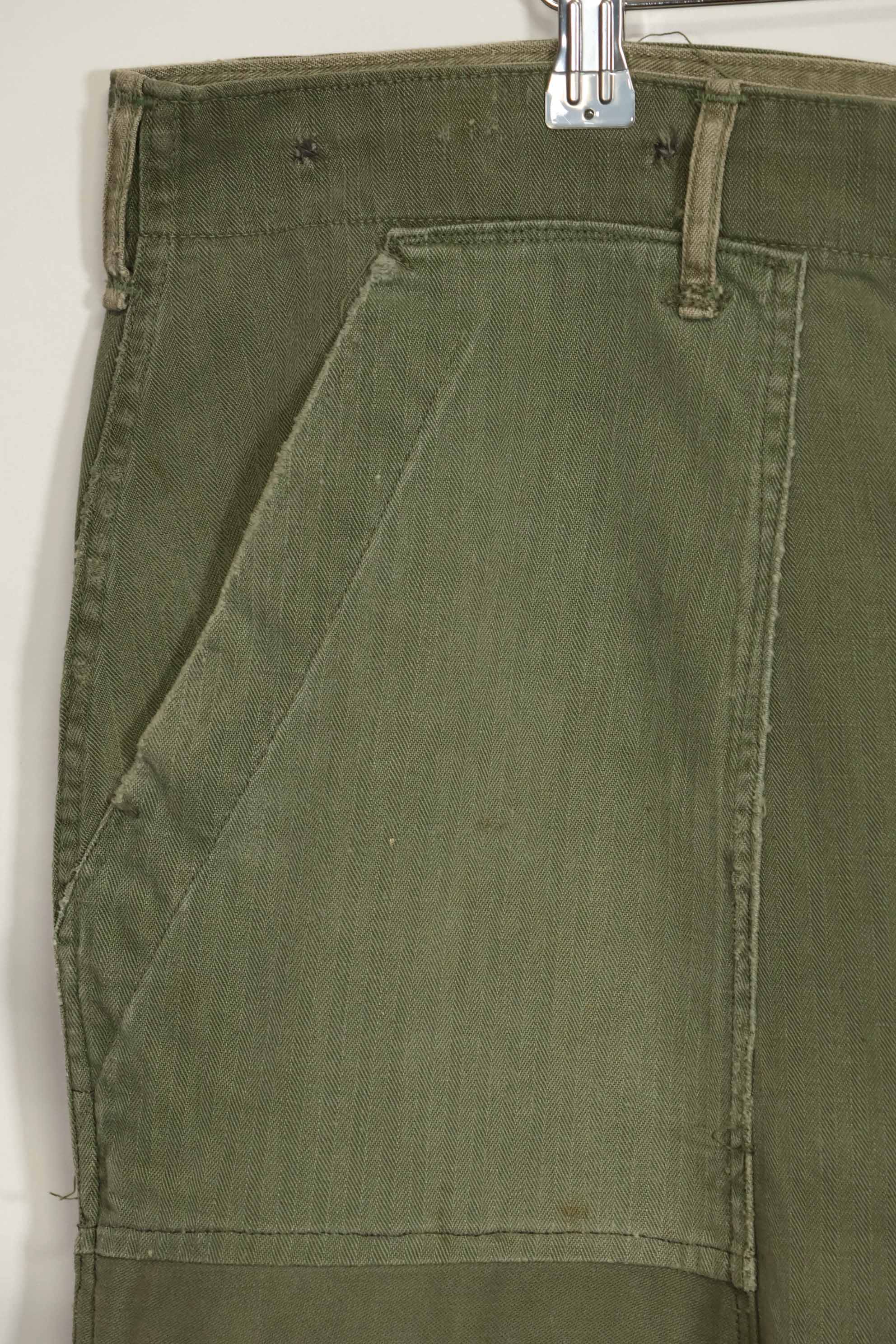 1940's U.S. Army HBT Utility Pants, large size, scratched, used.