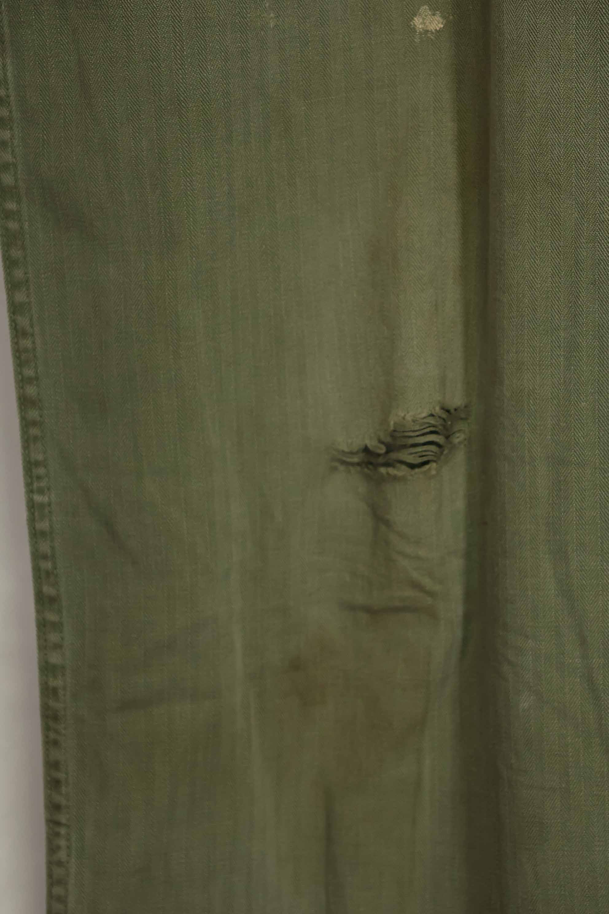 1940's U.S. Army HBT Utility Pants, large size, scratched, used.