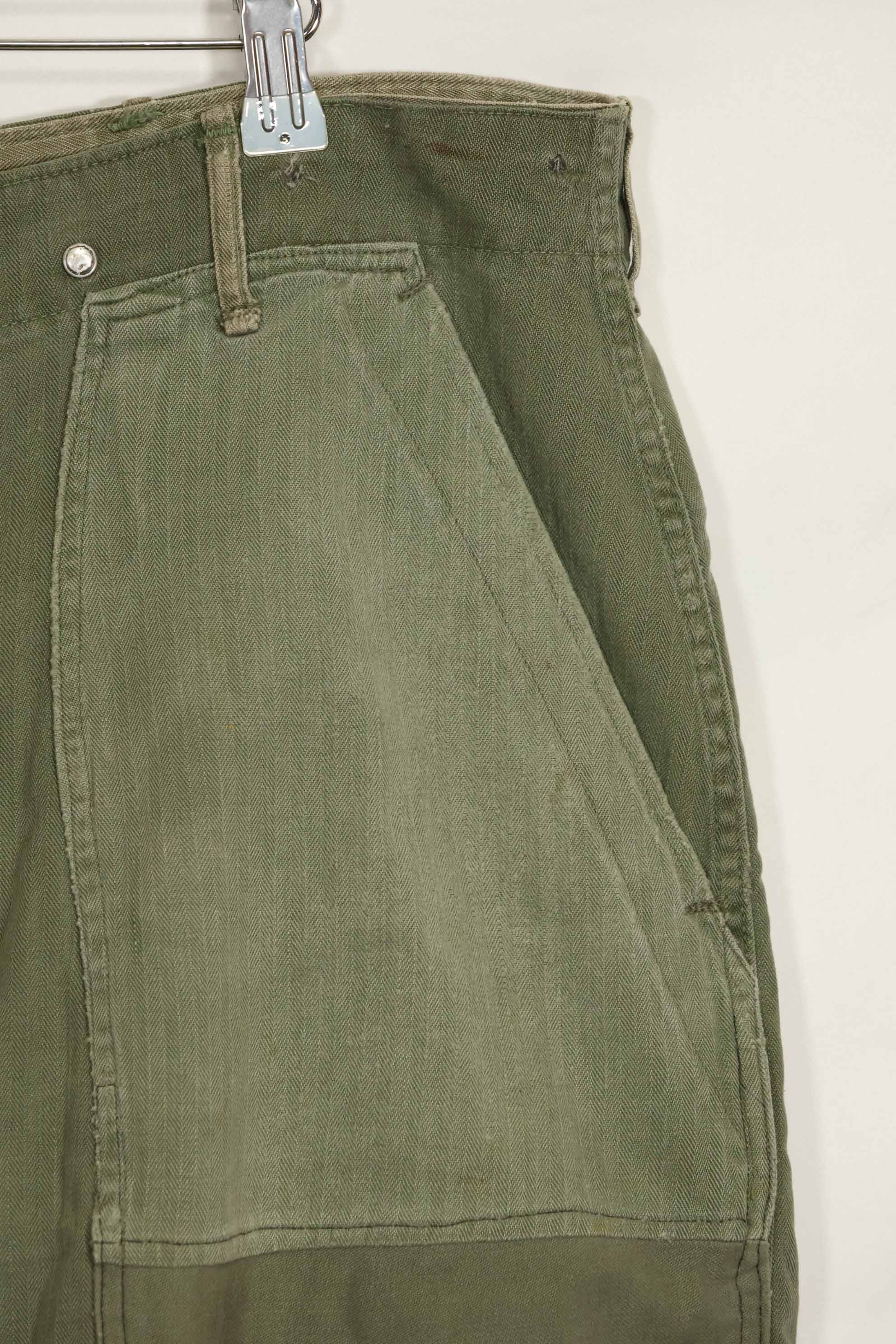 1940's U.S. Army HBT Utility Pants, large size, scratched, used.