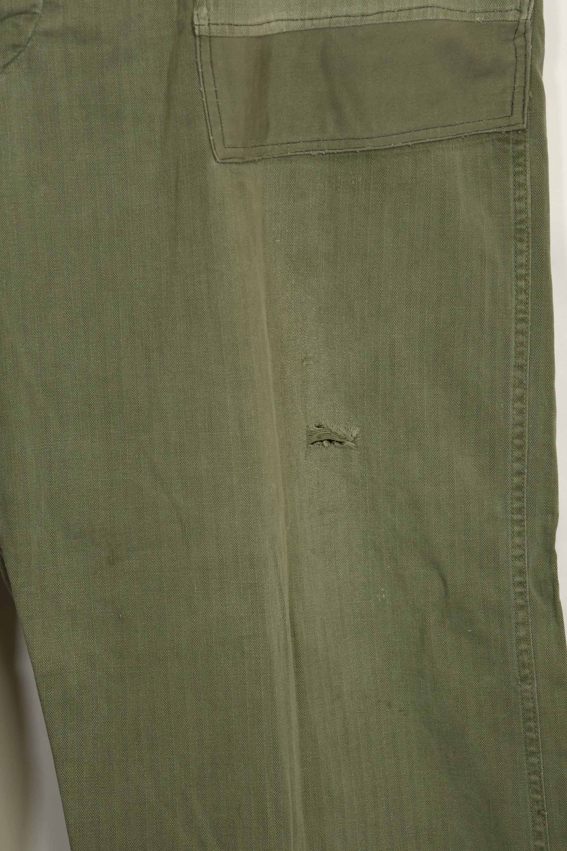 1940's U.S. Army HBT Utility Pants, large size, scratched, used.