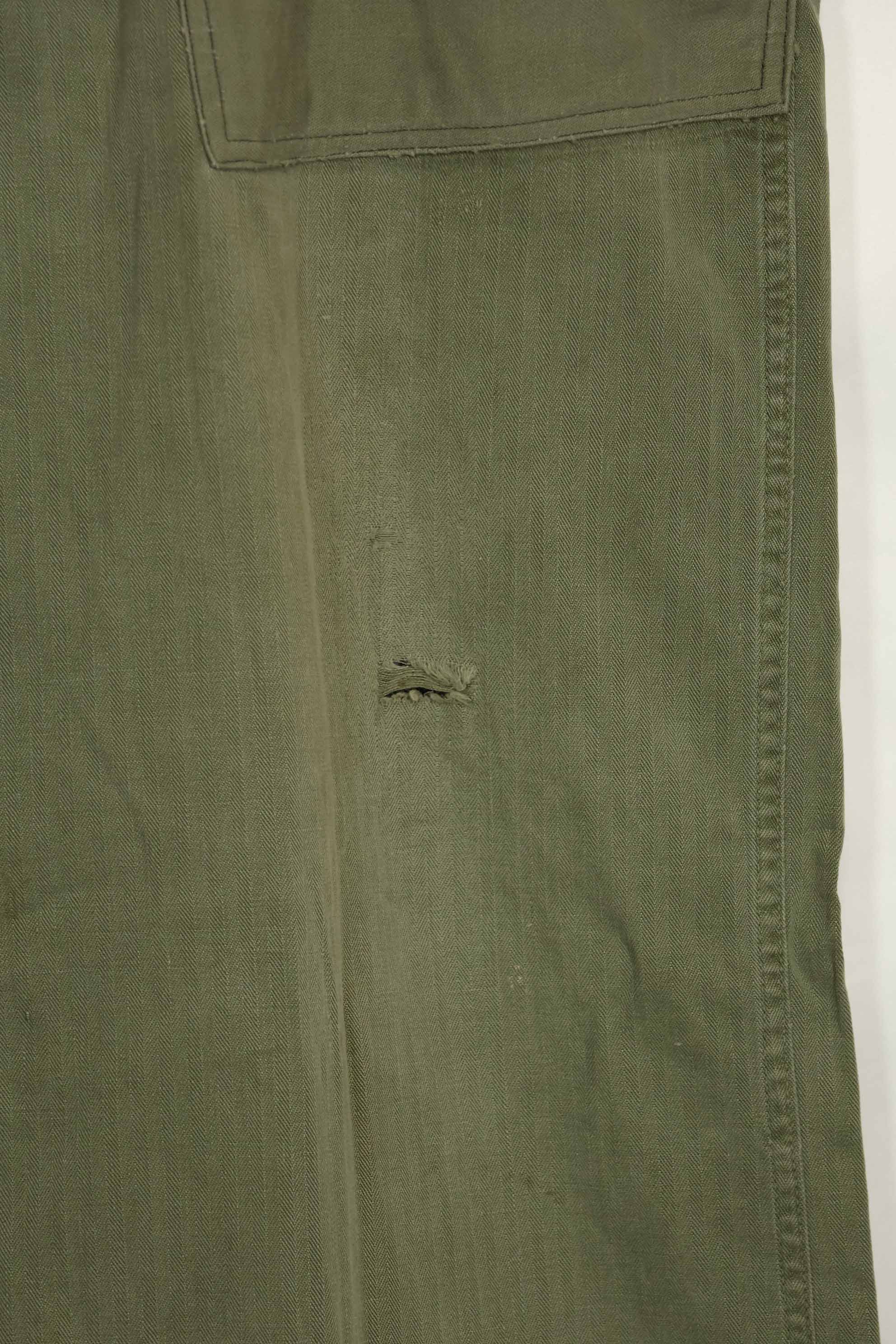 1940's U.S. Army HBT Utility Pants, large size, scratched, used.