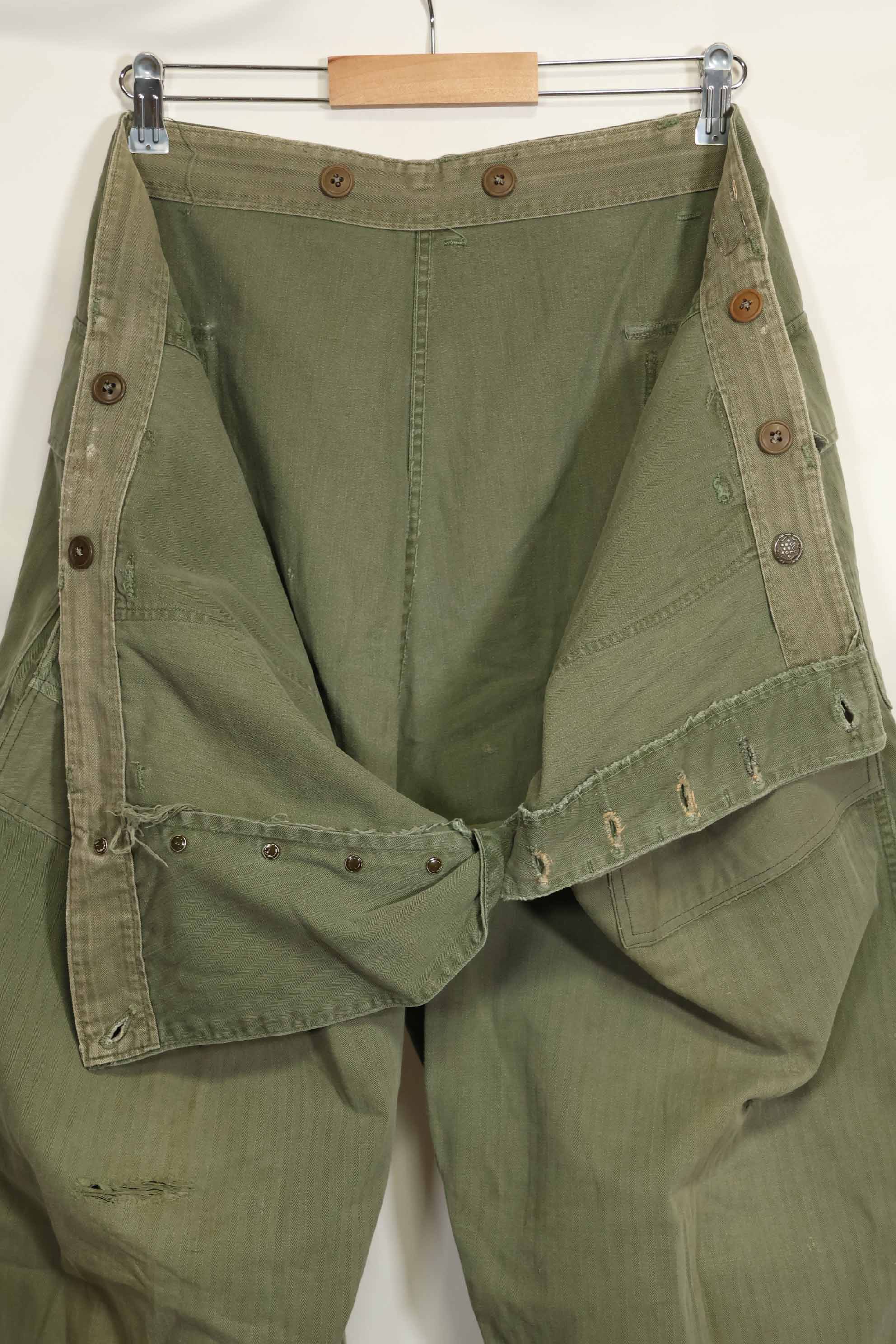1940's U.S. Army HBT Utility Pants, large size, scratched, used.