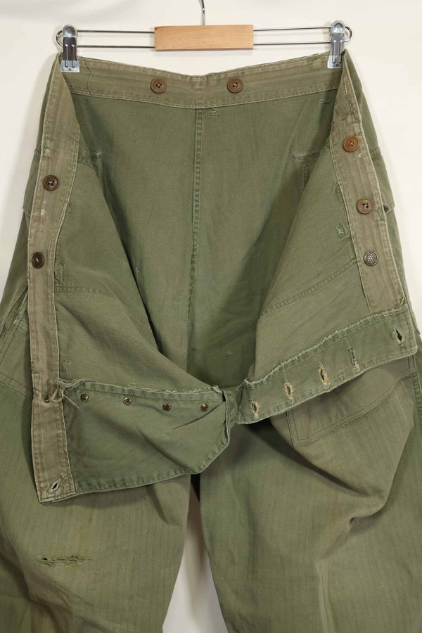 1940's U.S. Army HBT Utility Pants, large size, scratched, used.