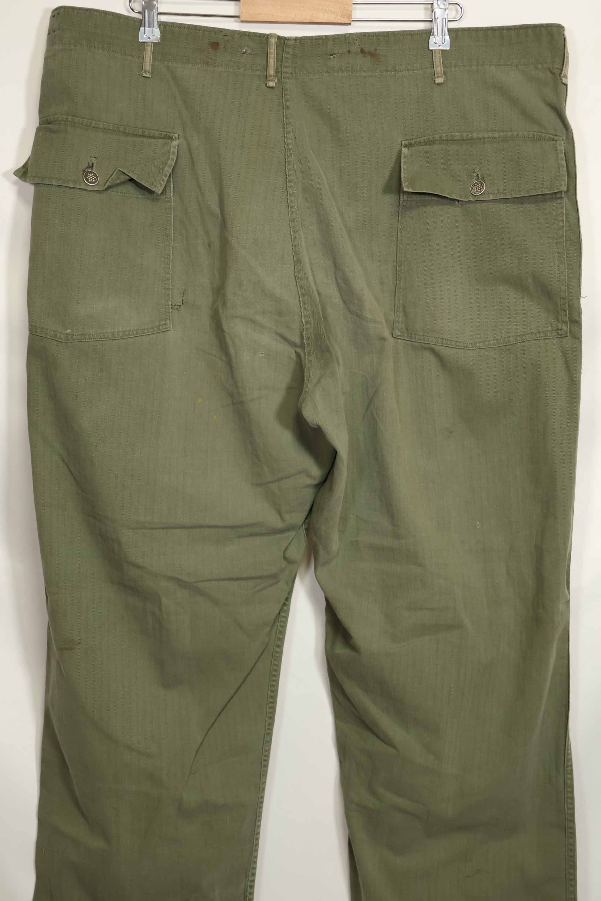 1940's U.S. Army HBT Utility Pants, large size, scratched, used.