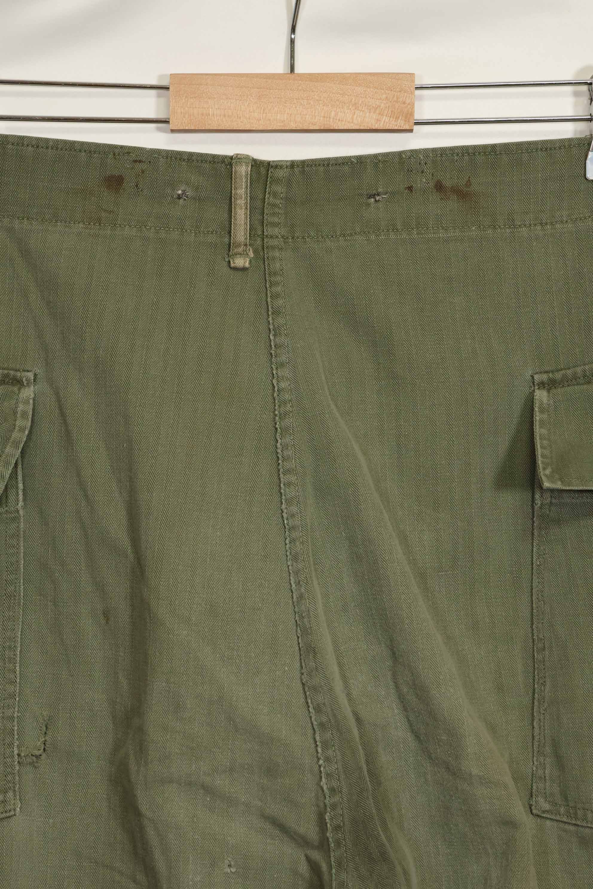 1940's U.S. Army HBT Utility Pants, large size, scratched, used.