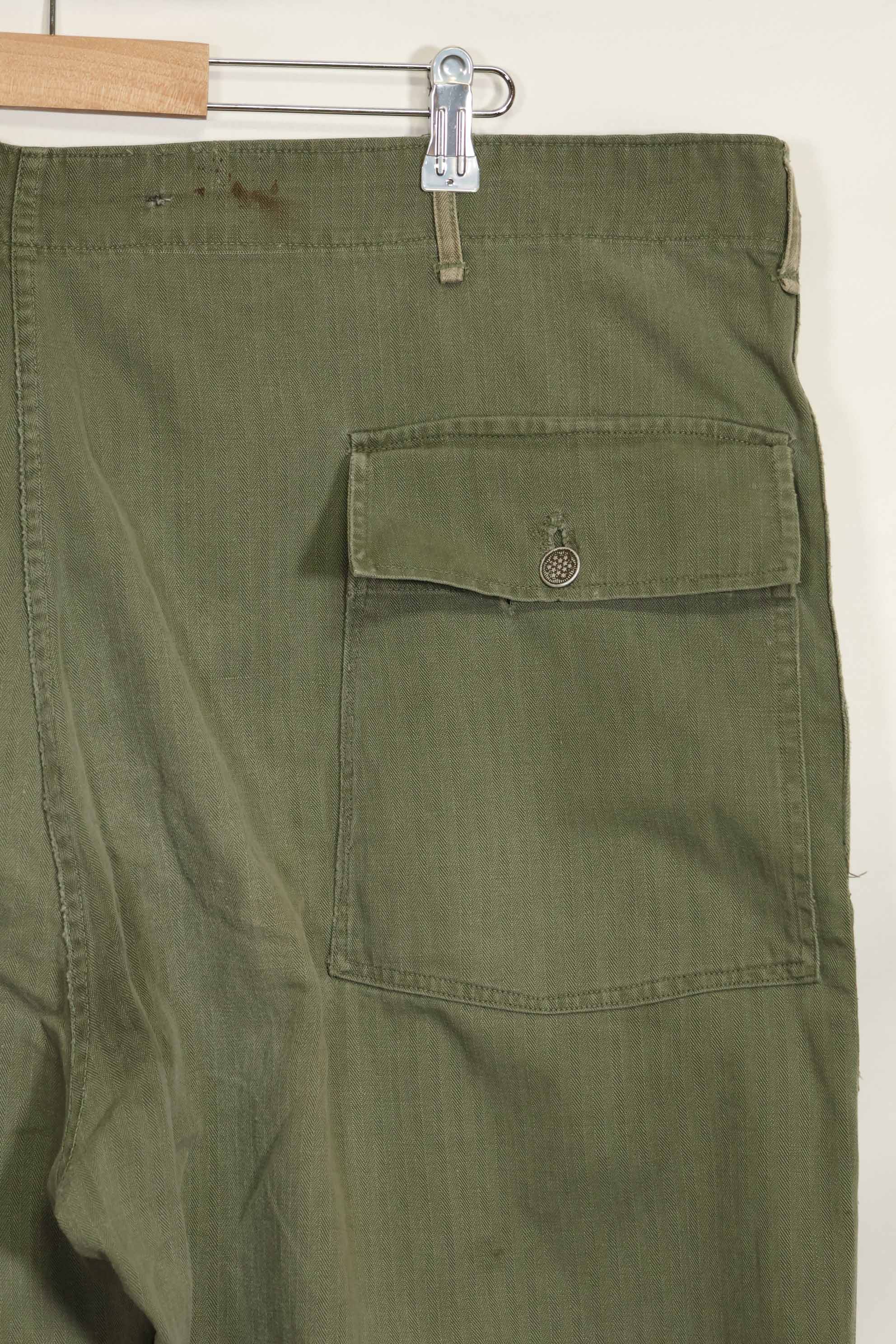1940's U.S. Army HBT Utility Pants, large size, scratched, used.