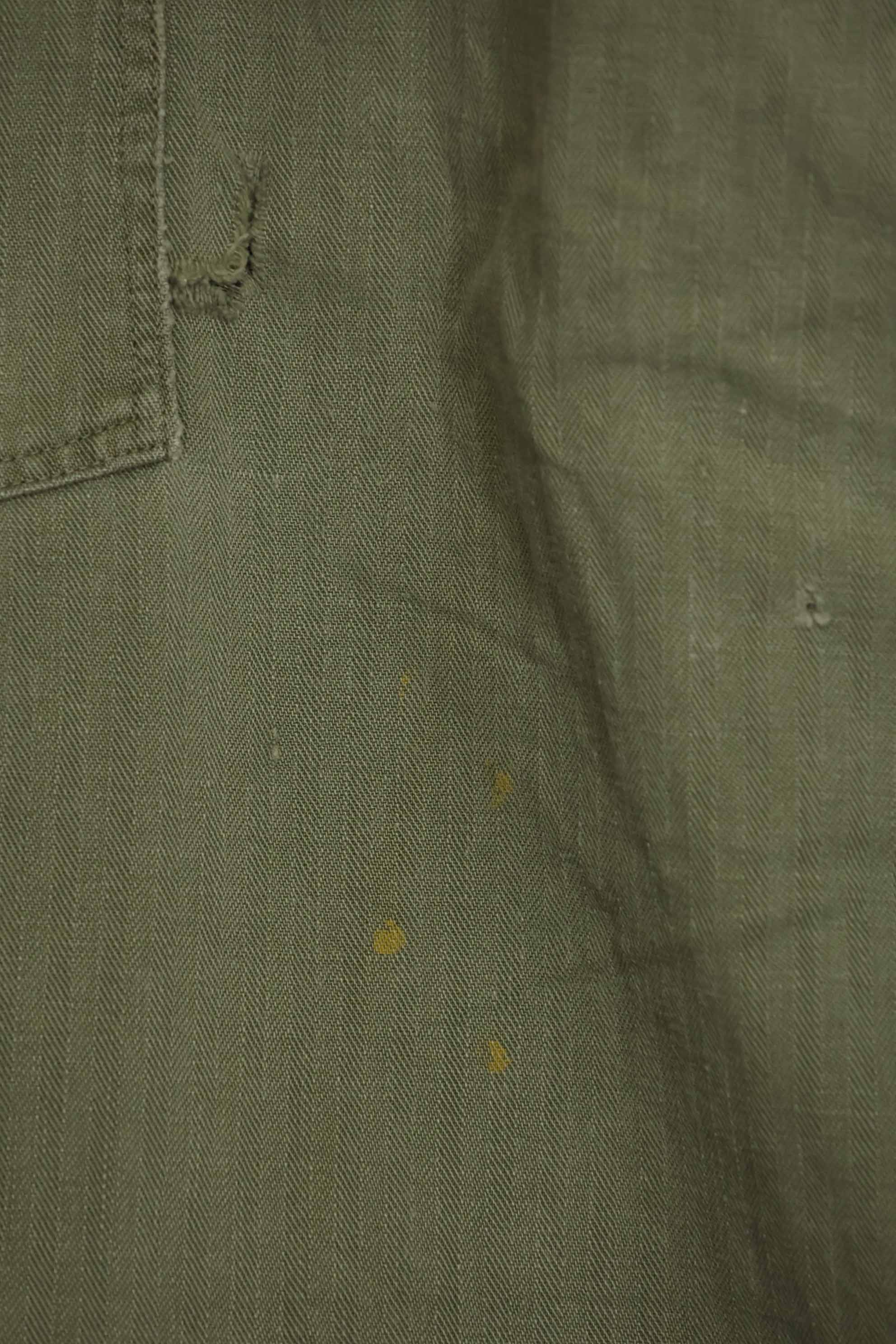1940's U.S. Army HBT Utility Pants, large size, scratched, used.