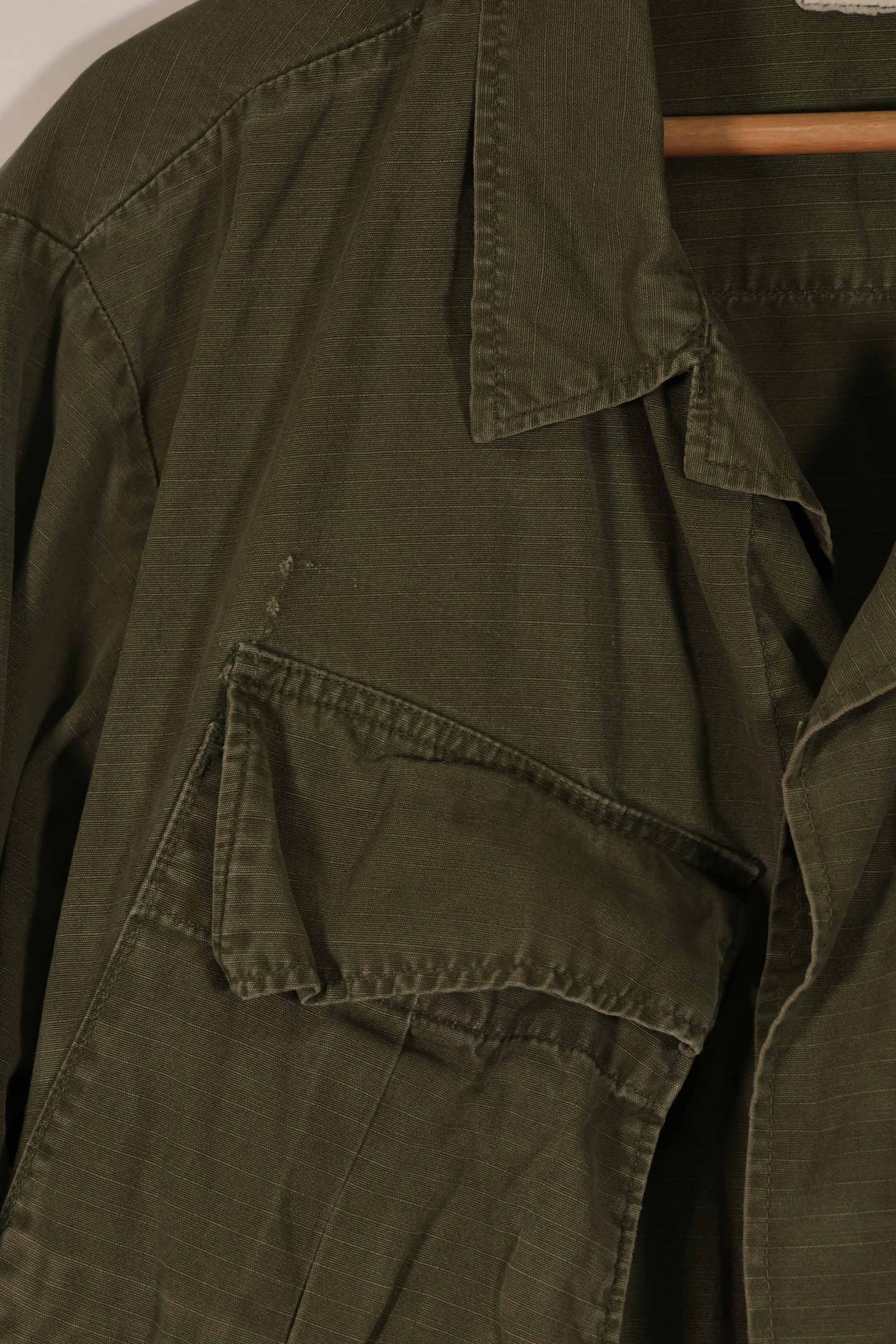 Real 1969 4th Model Jungle Fatigue Jacket, M-R, stained, used.