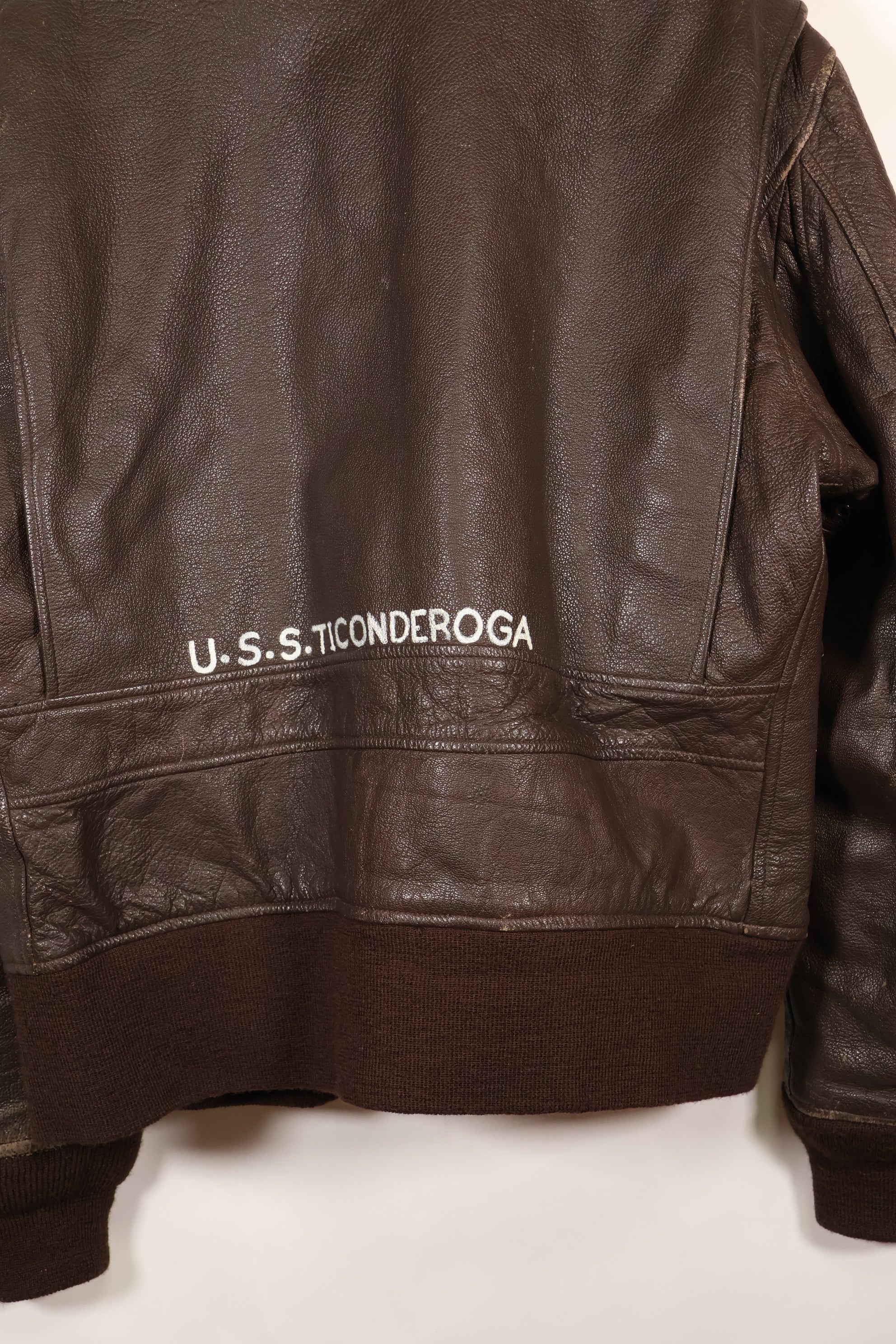 1971 contract size 44 G-1 flight jacket, painted, patches, used.