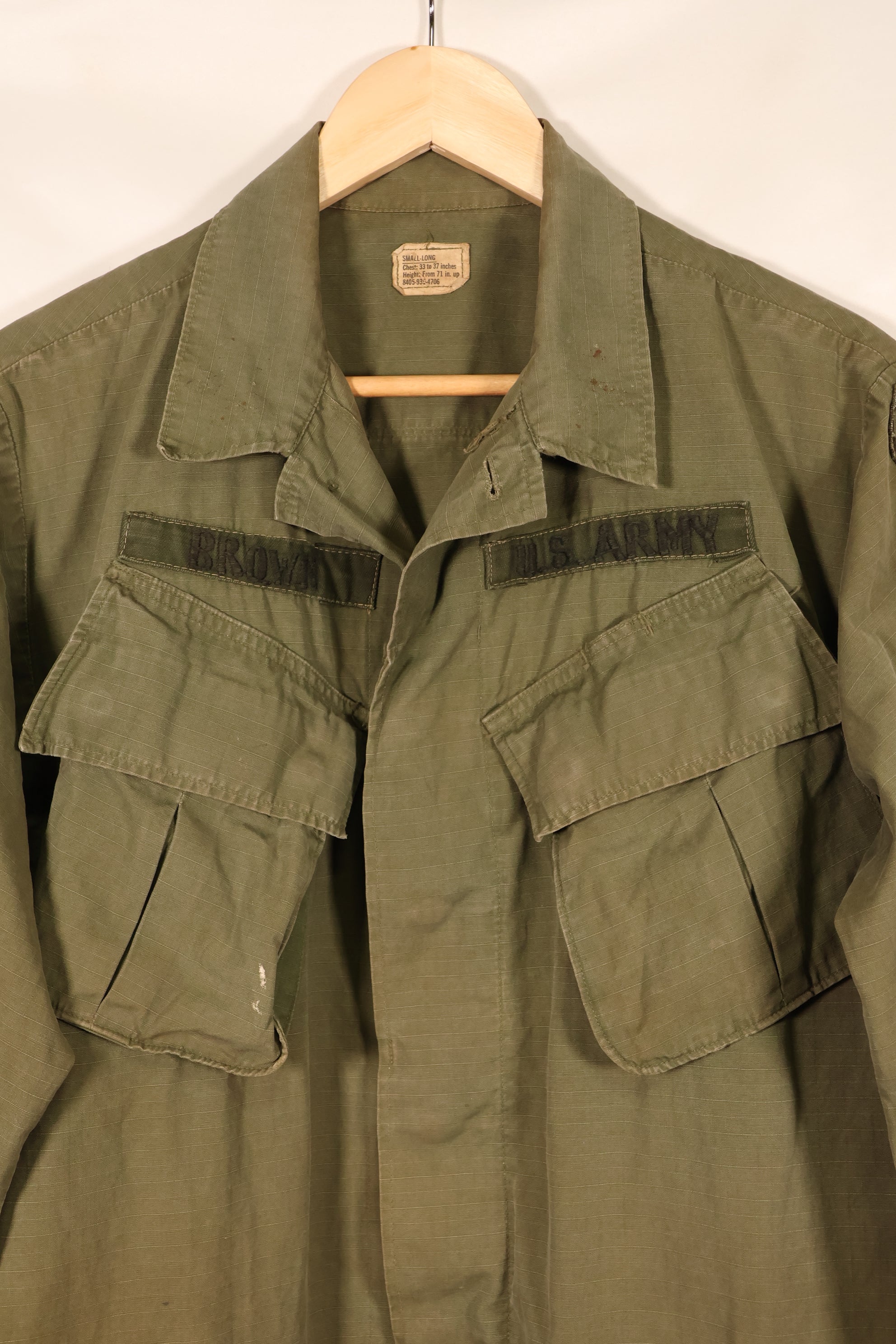 1968 Contract S-L 4th Model Ripstop Jungle Fatigue Jacket with Patches, Used