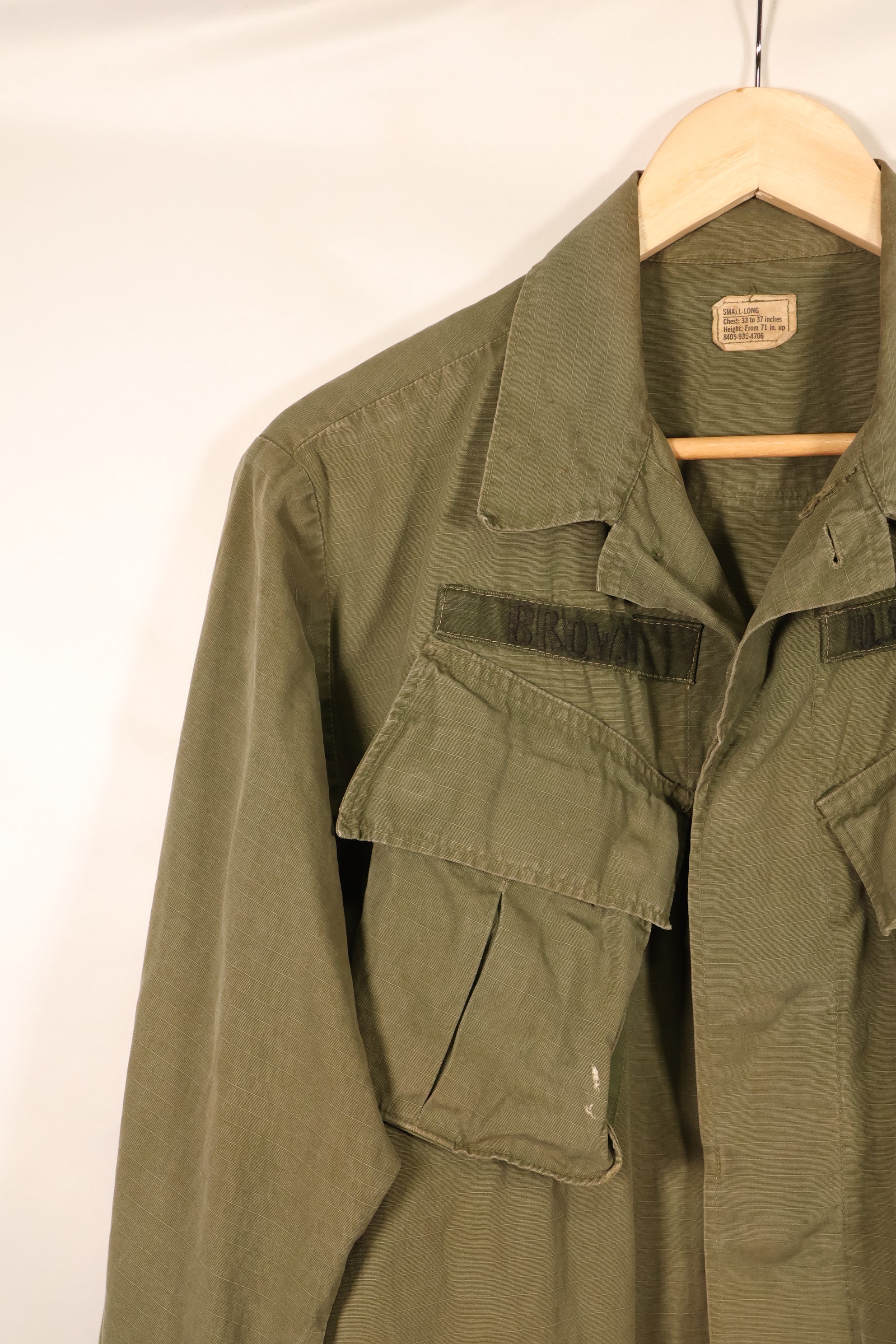 1968 Contract S-L 4th Model Ripstop Jungle Fatigue Jacket with Patches, Used