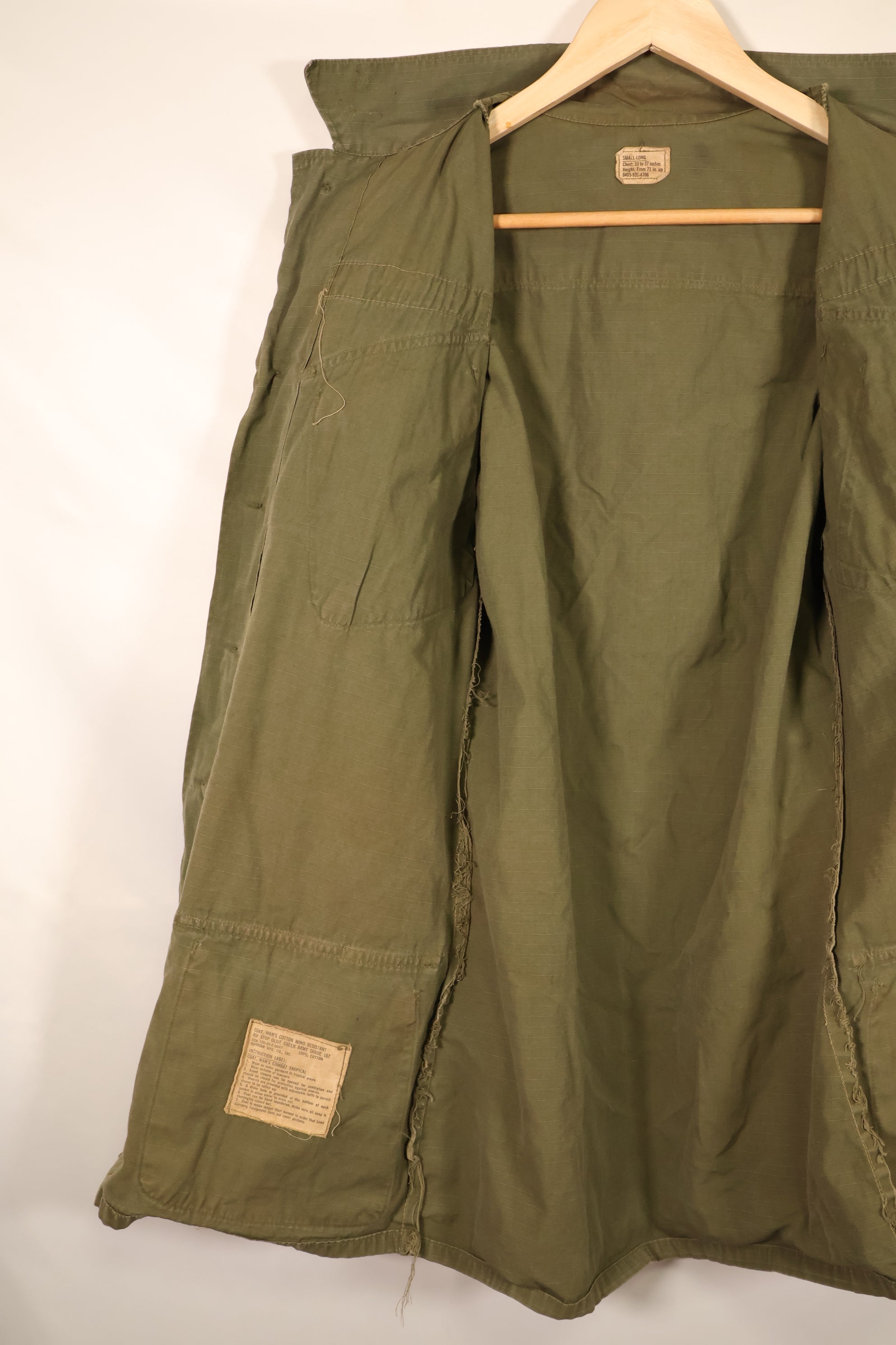 1968 Contract S-L 4th Model Ripstop Jungle Fatigue Jacket with Patches, Used