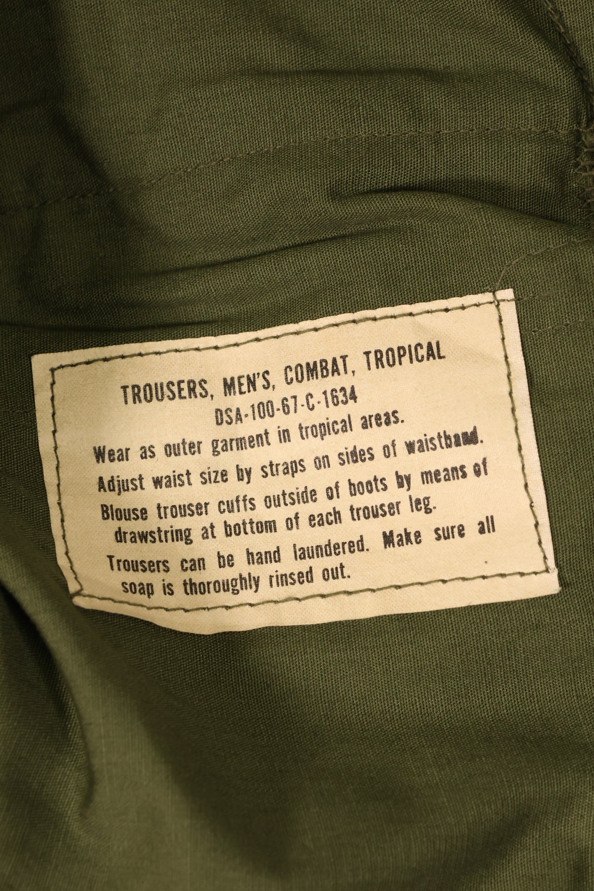 1967    สินค้าใหม่จากคลัง    X-L-R    กางเกงทหารแบบ Jungle Fatigue รุ่นที่ 3    ไม่มีรอยขาด    สภาพดี