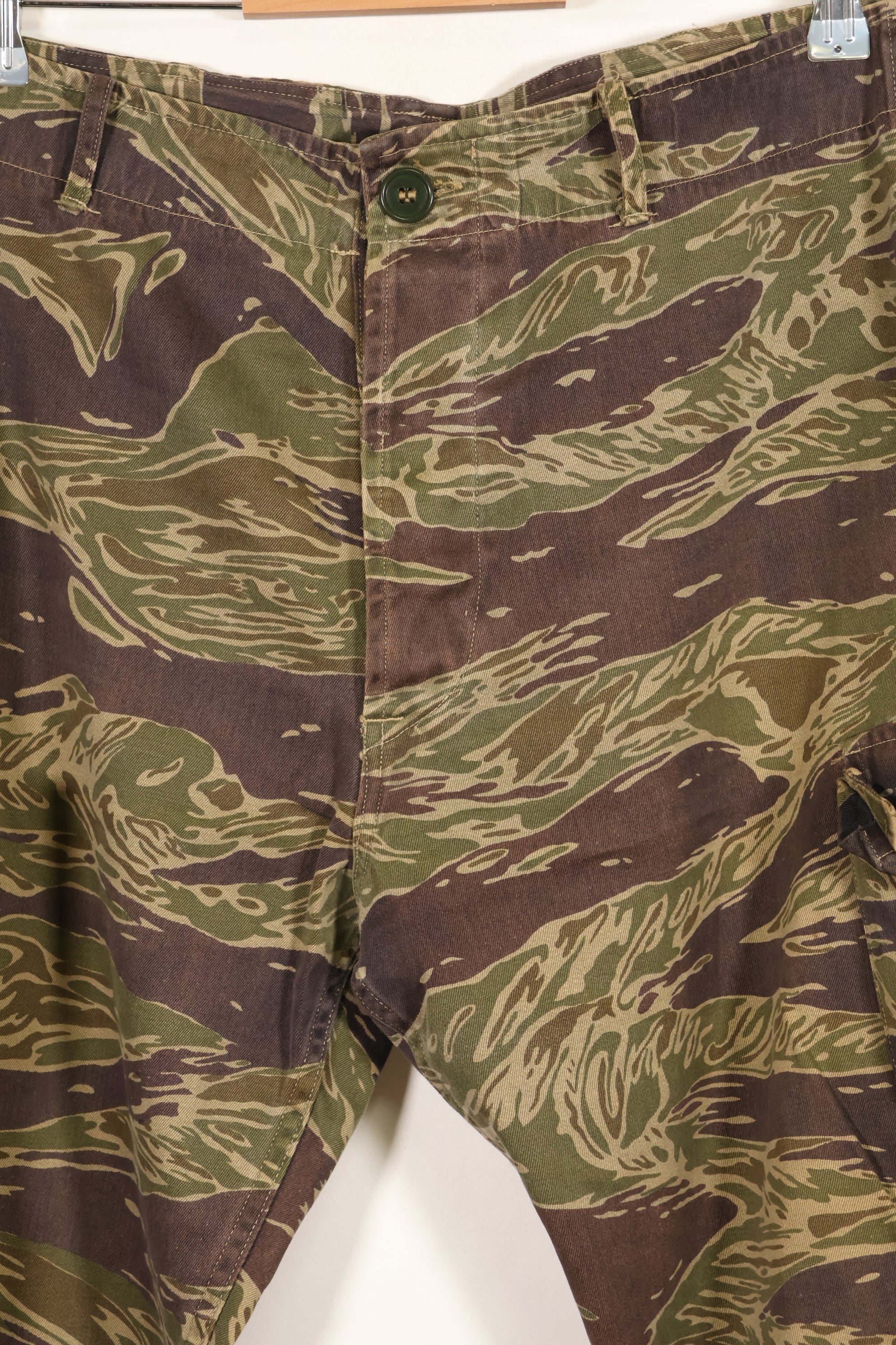 A-M Silver Tiger Stripe Asian Cut Pants made by Osaka MASH, used, faded.