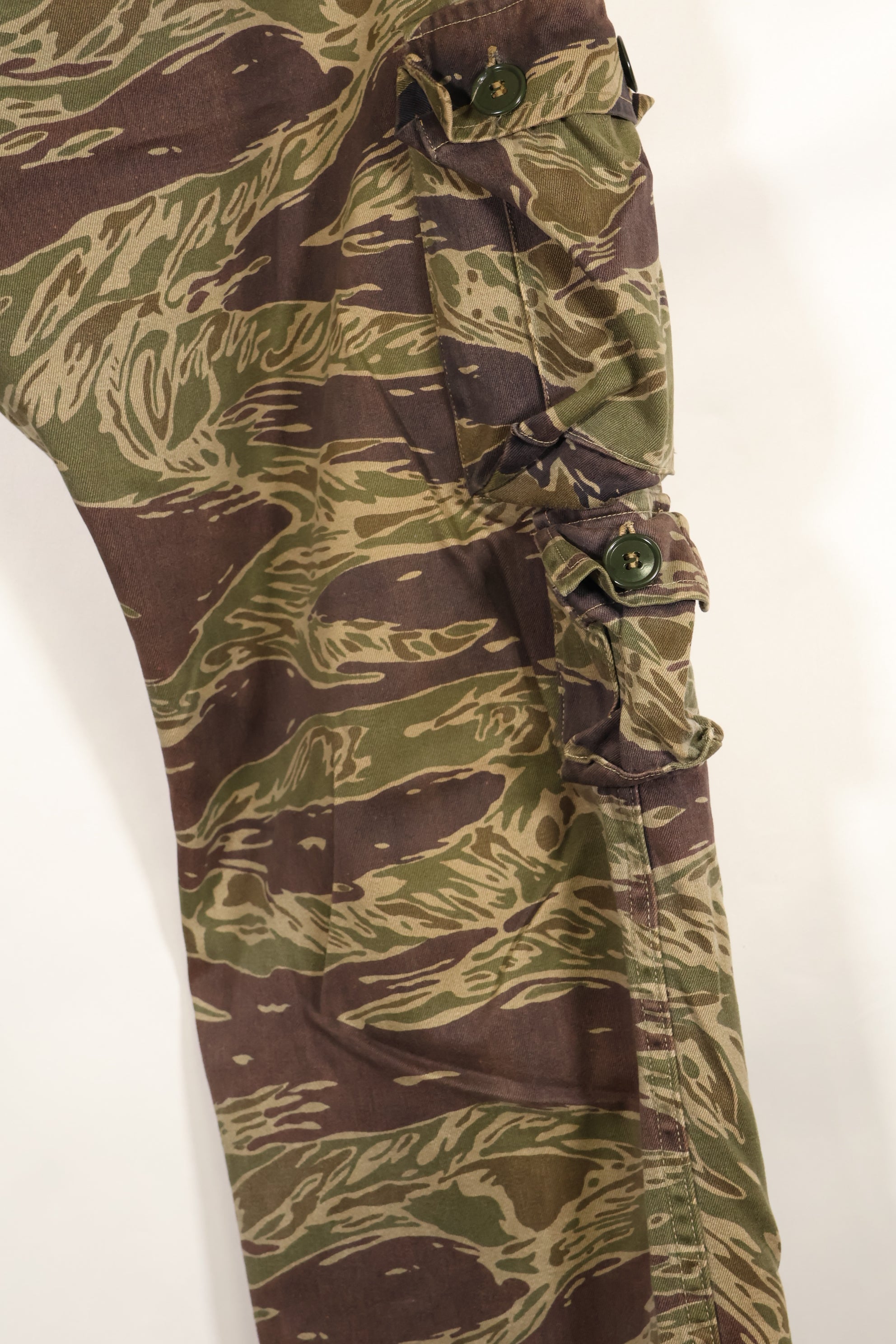 A-M Silver Tiger Stripe Asian Cut Pants made by Osaka MASH, used, faded.