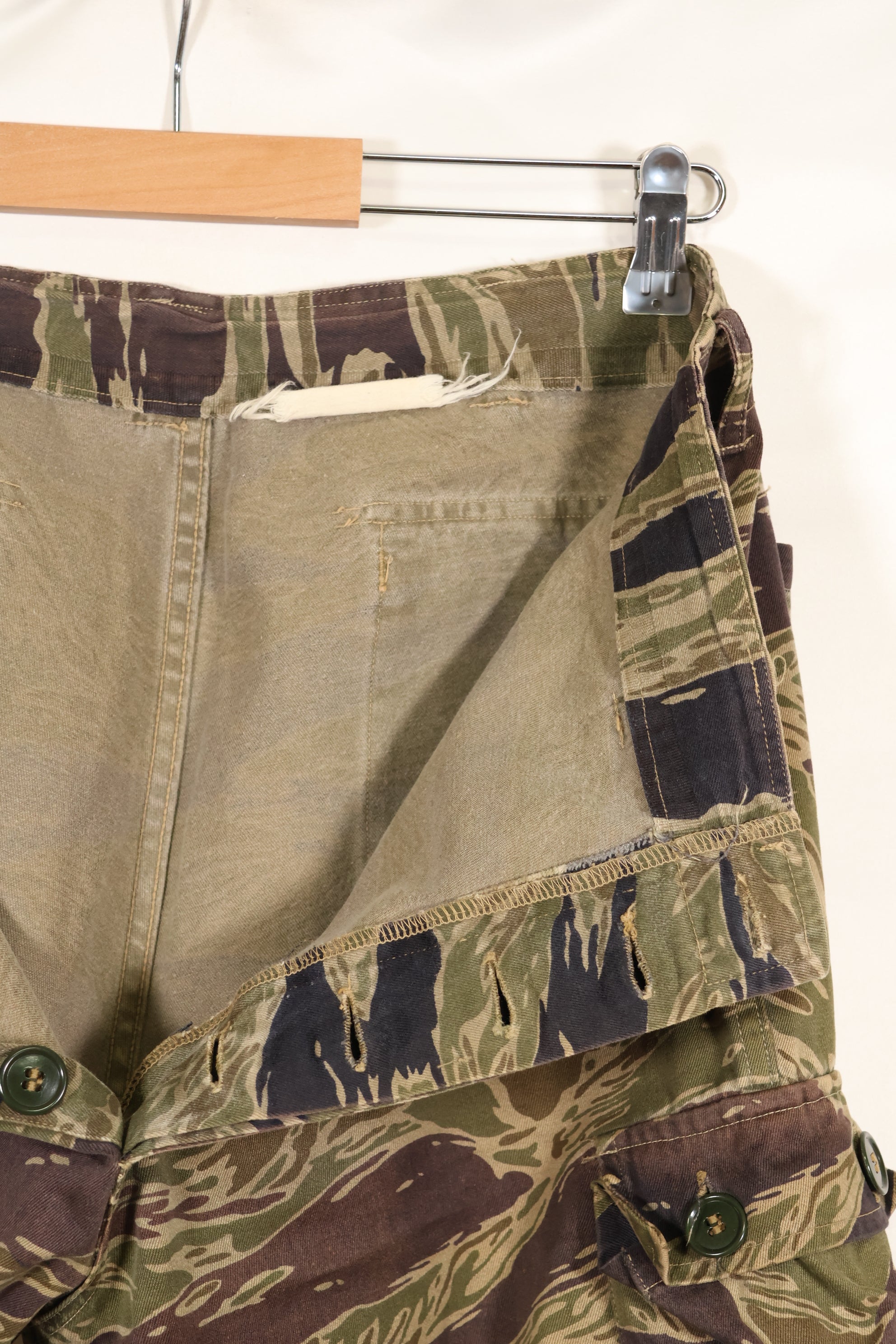 A-M Silver Tiger Stripe Asian Cut Pants made by Osaka MASH, used, faded.