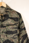 1960s Japanese Silver Tiger Asian Cut shirt, tiger stripe, used, no cuffs.