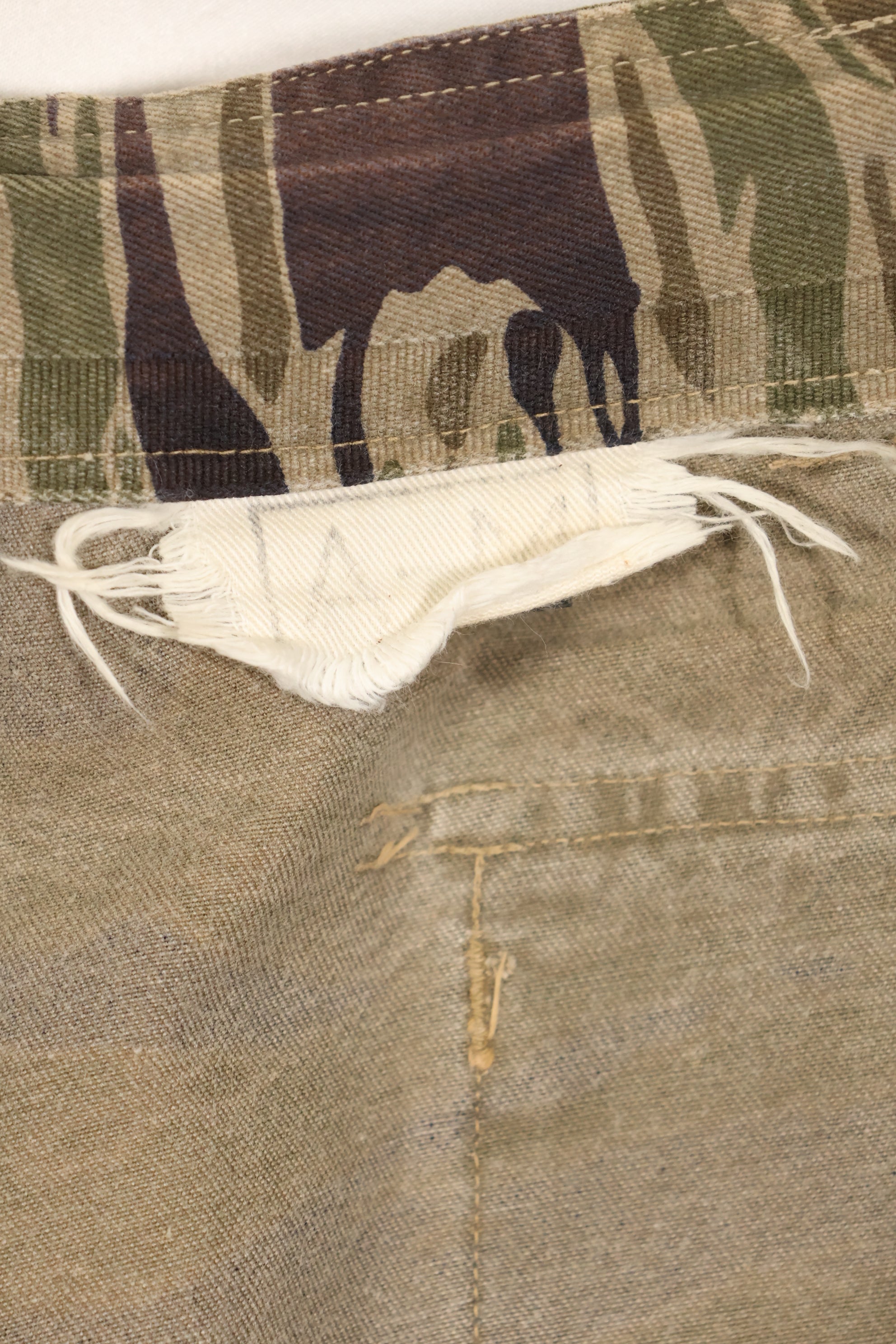 A-M Silver Tiger Stripe Asian Cut Pants made by Osaka MASH, used, faded.