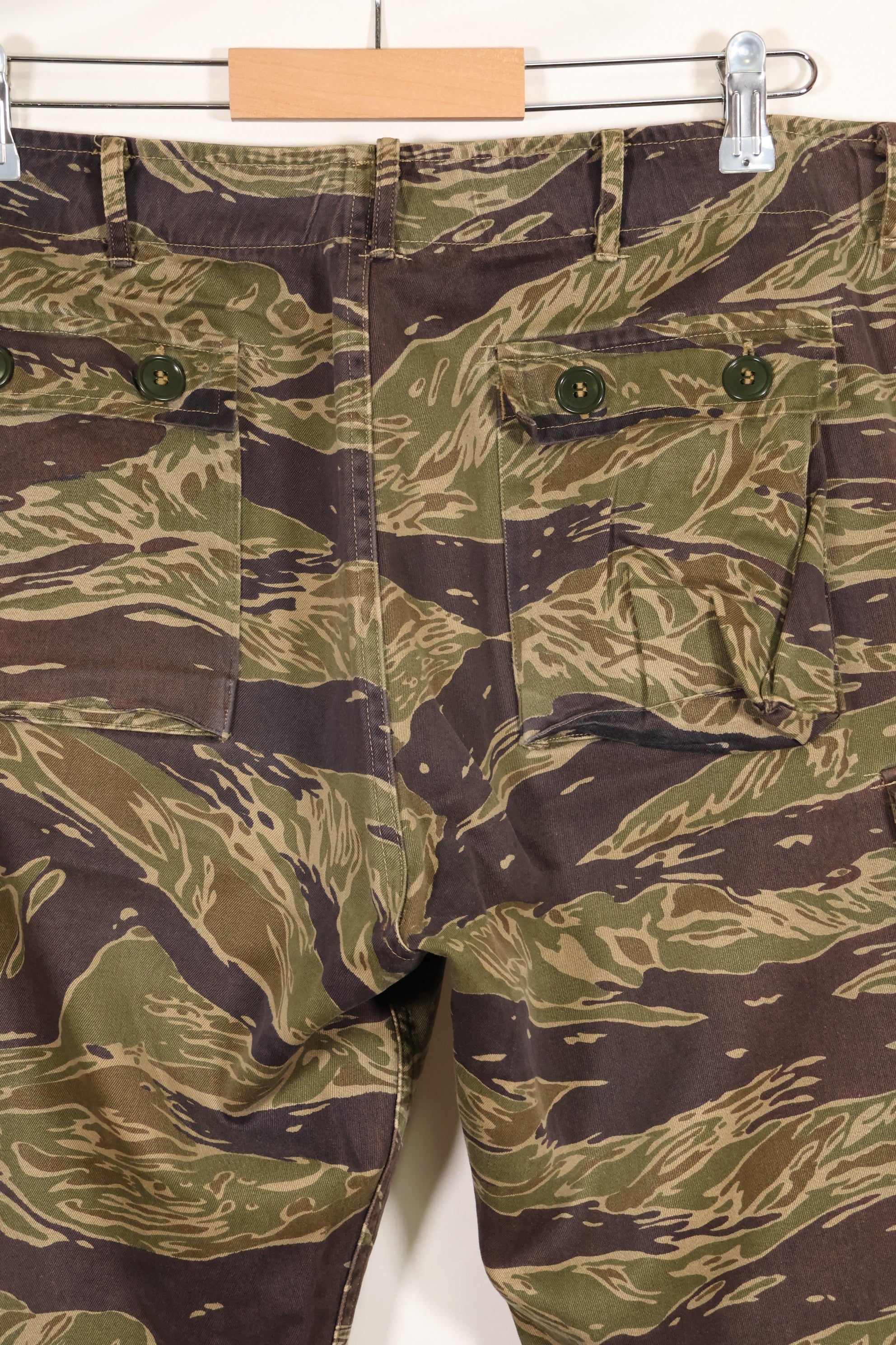 A-M Silver Tiger Stripe Asian Cut Pants made by Osaka MASH, used, faded.