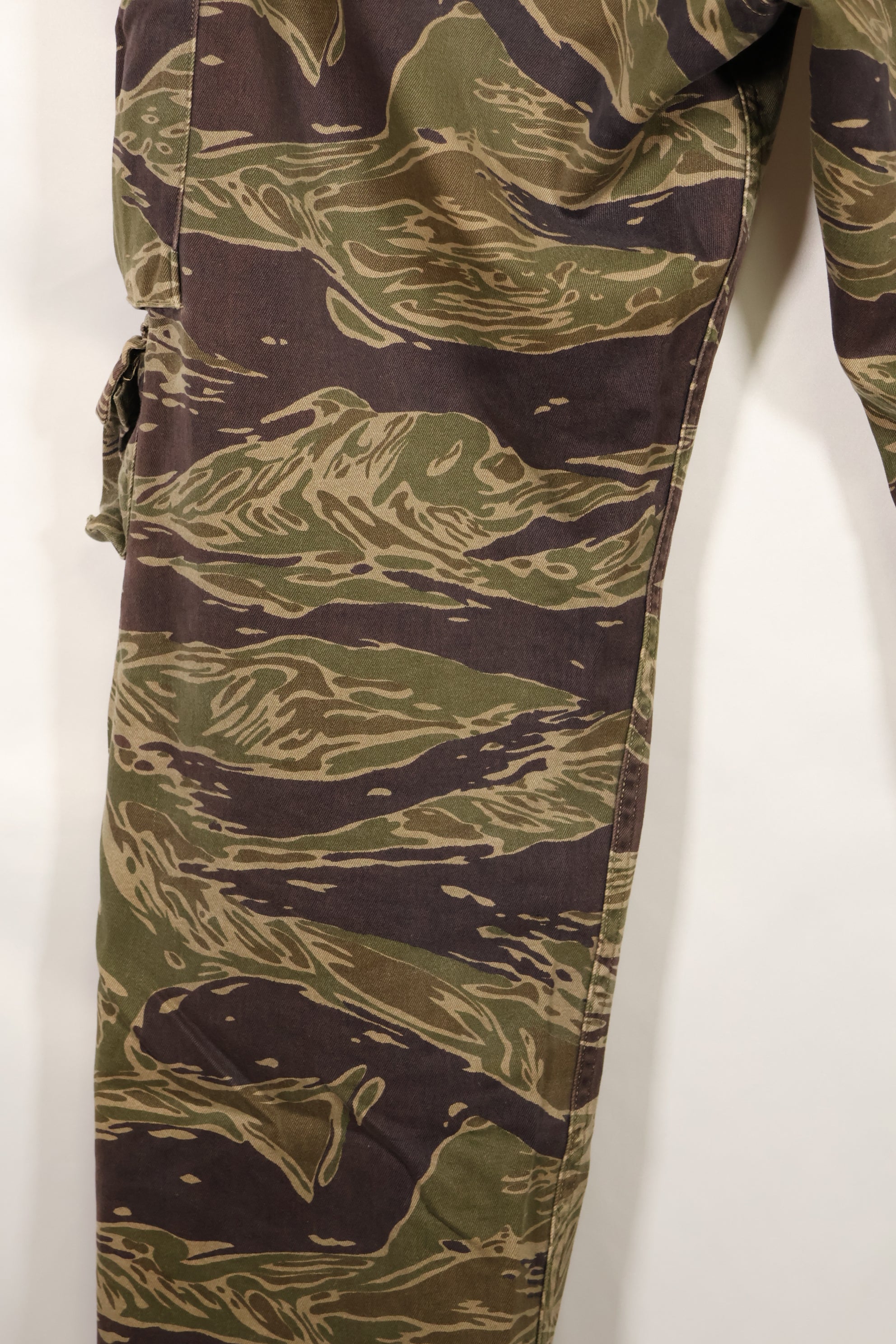 A-M Silver Tiger Stripe Asian Cut Pants made by Osaka MASH, used, faded.