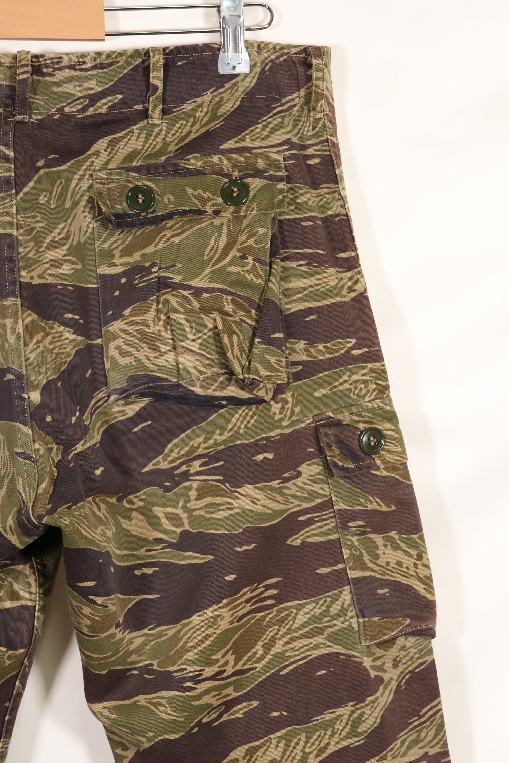 A-M Silver Tiger Stripe Asian Cut Pants made by Osaka MASH, used, faded.