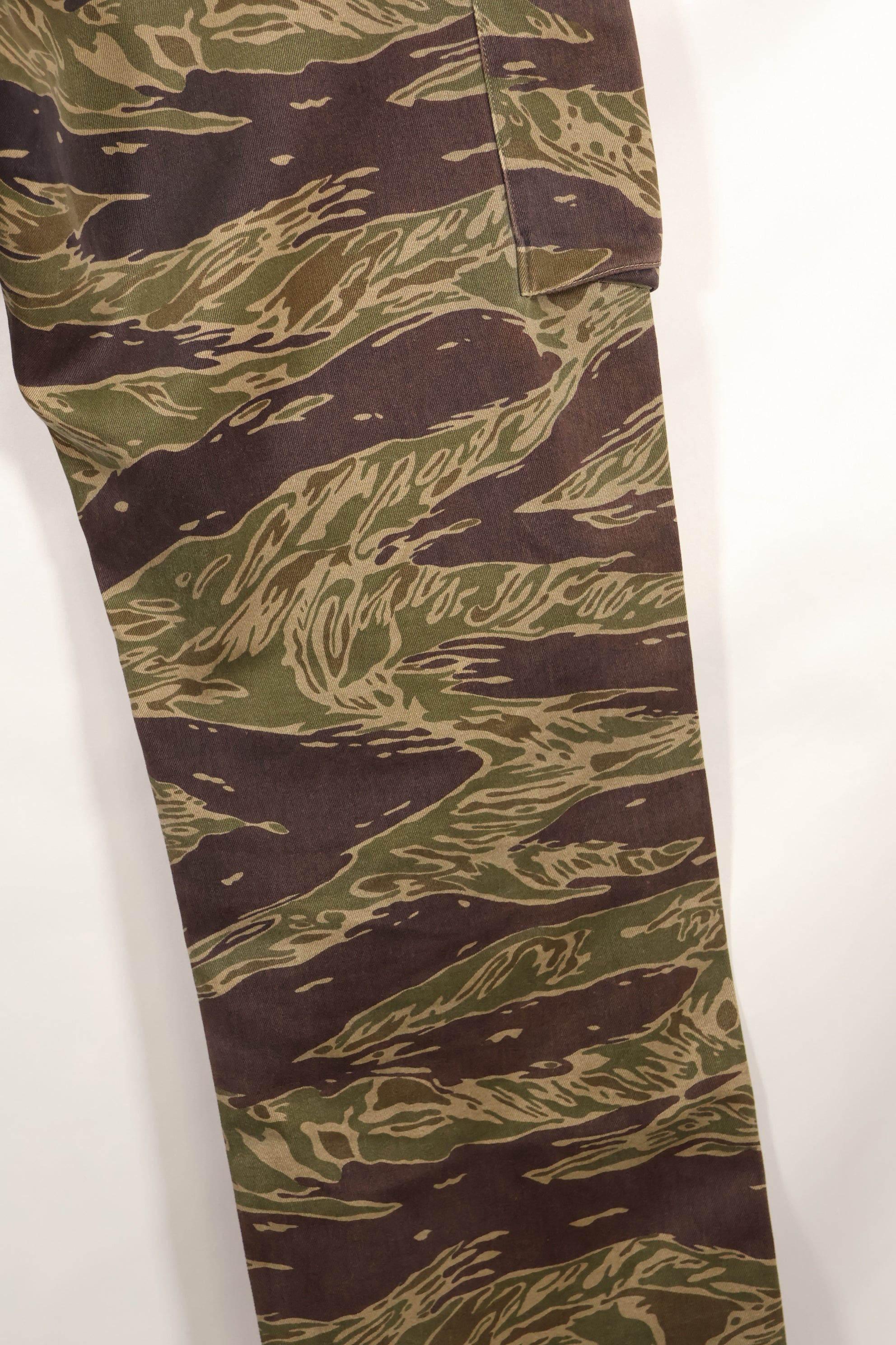 A-M Silver Tiger Stripe Asian Cut Pants made by Osaka MASH, used, faded.