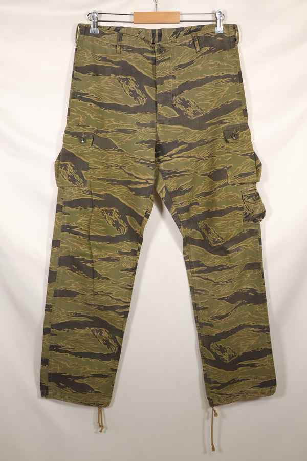 A-M gold tiger stripe Asian cut pants made by Osaka MASH, used, faded.