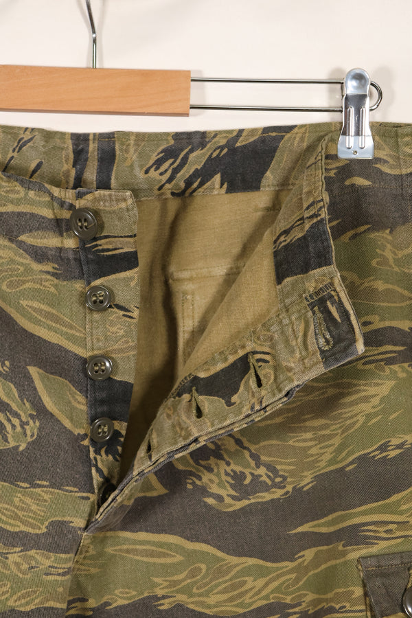 A-M gold tiger stripe Asian cut pants made by Osaka MASH, used, faded.