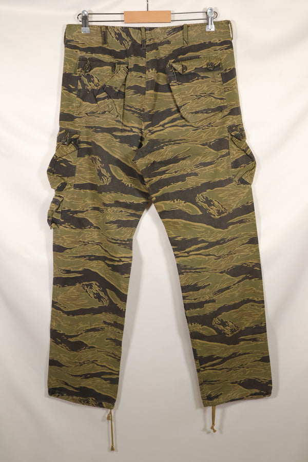 A-M gold tiger stripe Asian cut pants made by Osaka MASH, used, faded.