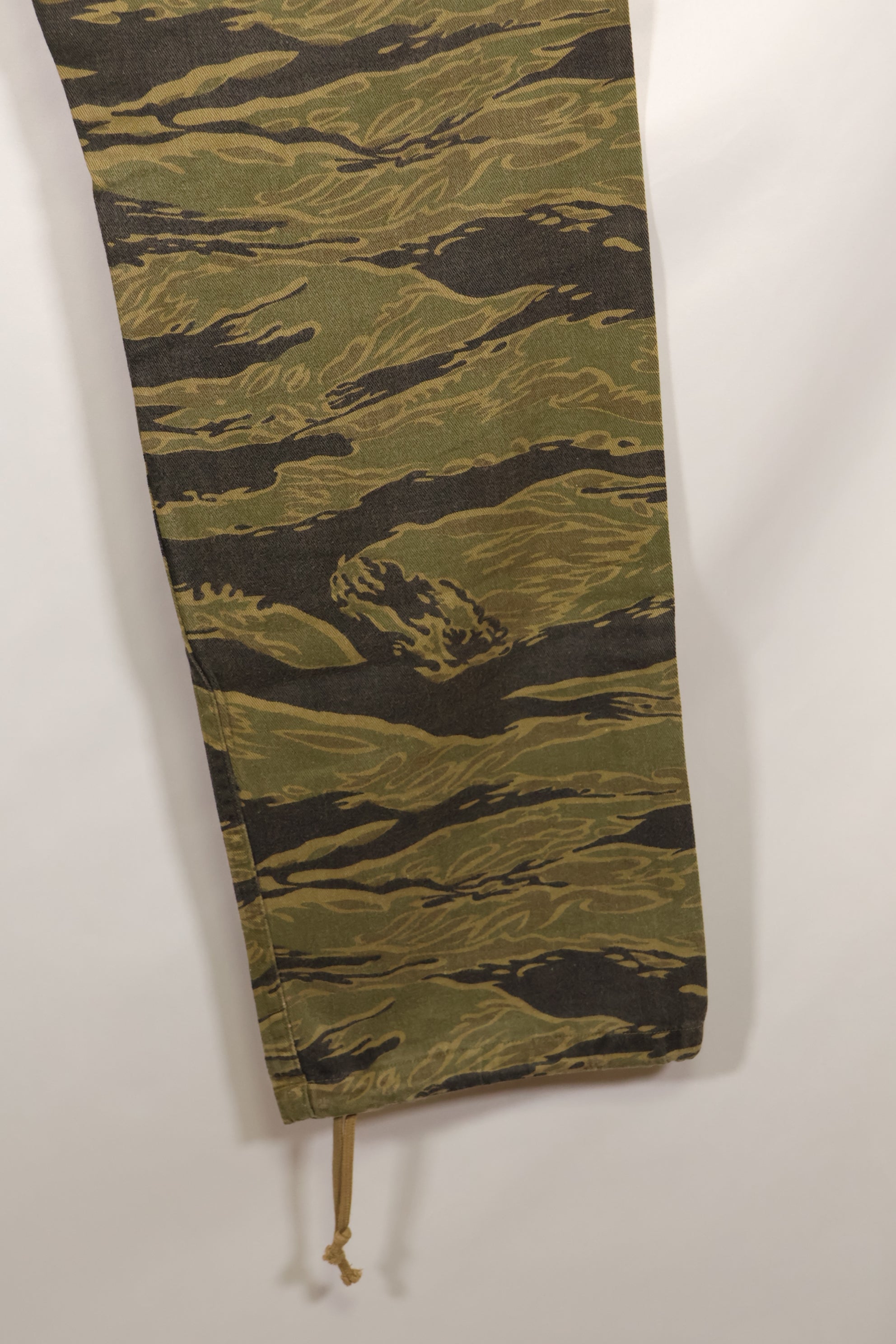 A-M gold tiger stripe Asian cut pants made by Osaka MASH, used, faded.