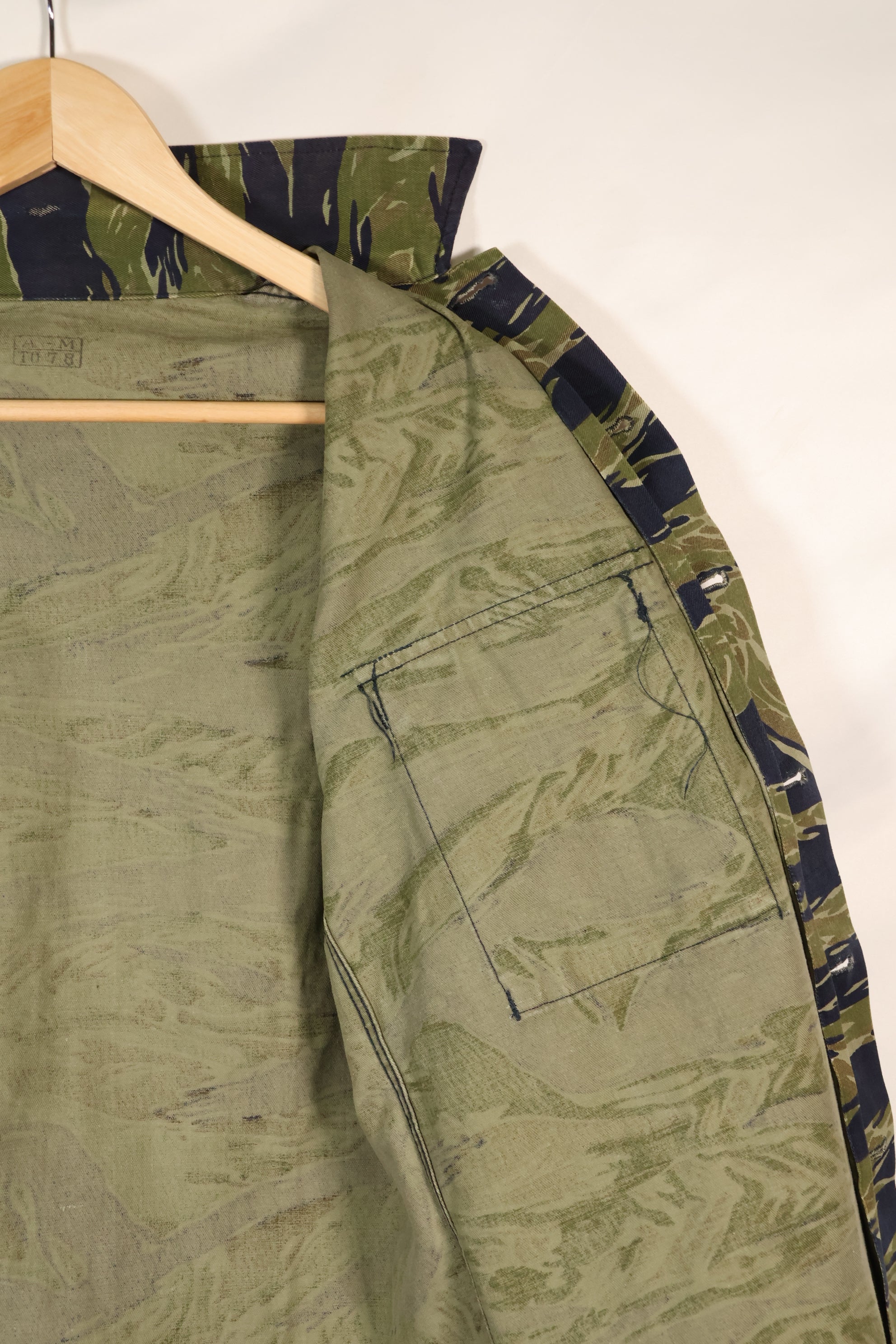 Early 1970s A-M TO-78 Silver Tiger Variation Tiger Stripe Shirt, used.