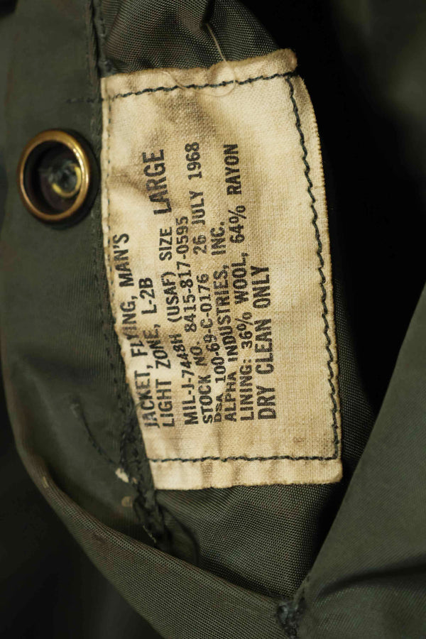 1968 Contract USAF L2-B Light Zone Flight Jacket Large Size Used