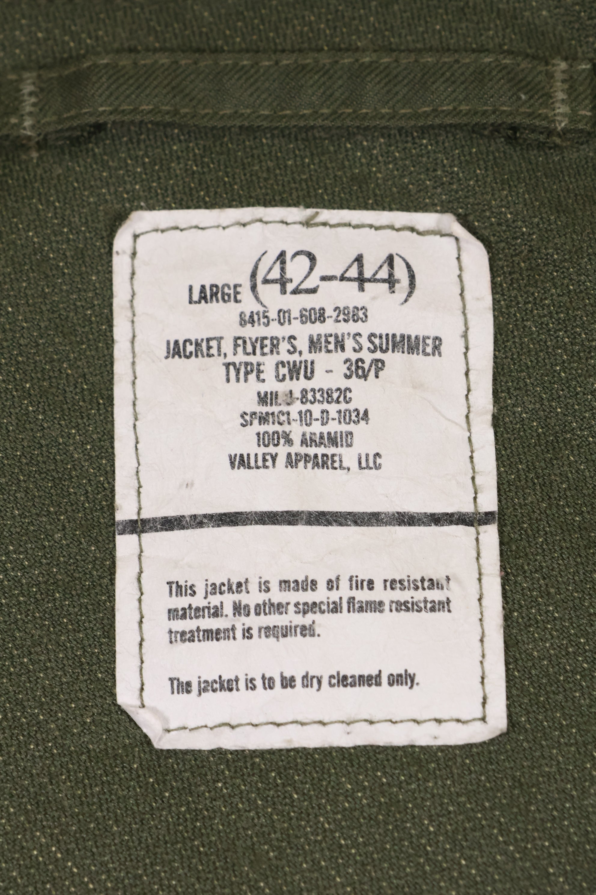 2001年契約　LARGE　USAF　CWU-36P フライトジャケット　状態良い　アラミド繊維　中古品