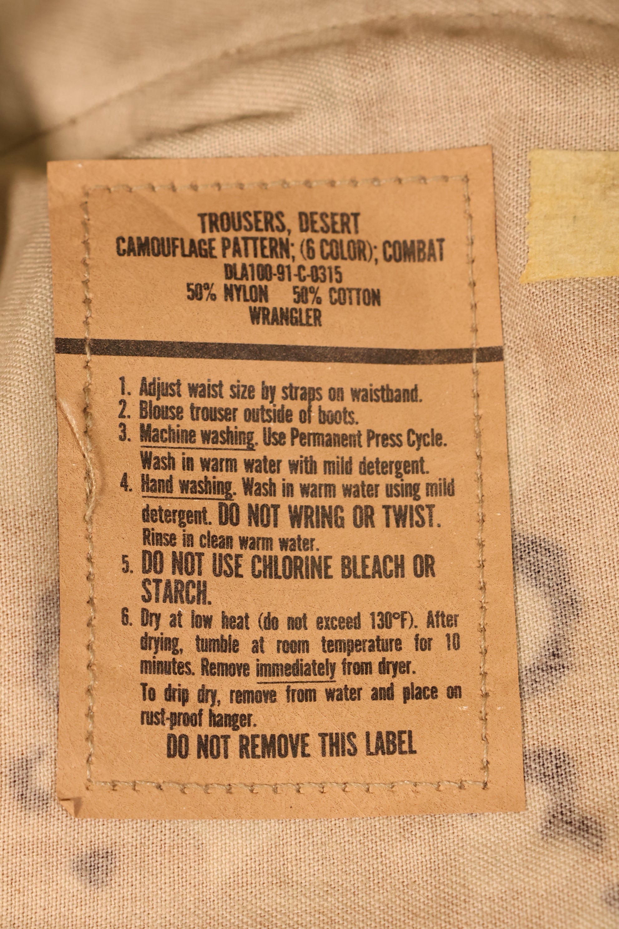 1991年契約　WRANGLER製　S-R　6Cデザート迷彩　チョコチップ迷彩　パンツ　ほぼ未使用品