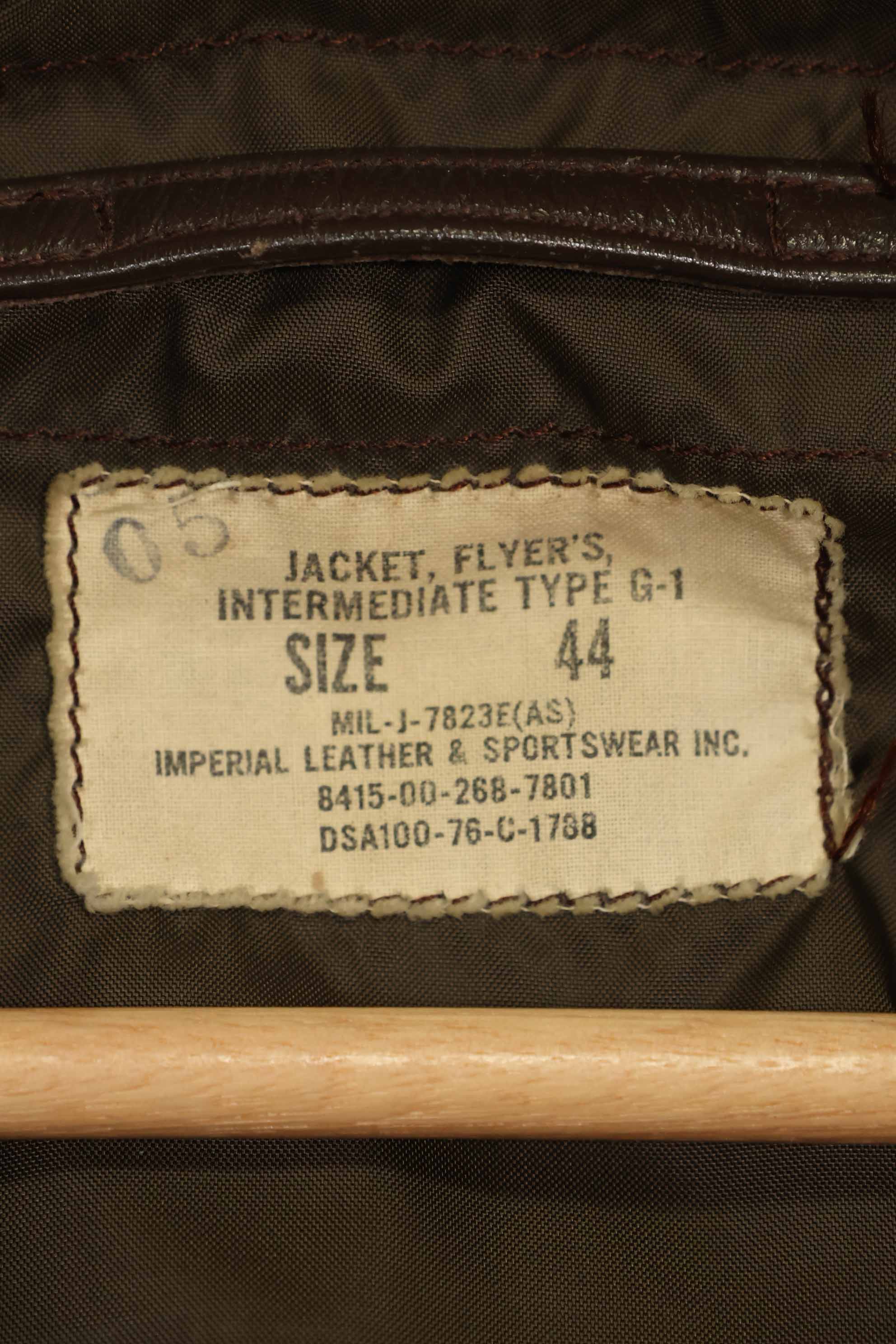 1976年契約　アメリカ海軍　G-1　フライトジャケット　ラベル欠損　パッチ付き　サイズ 44 中古品
