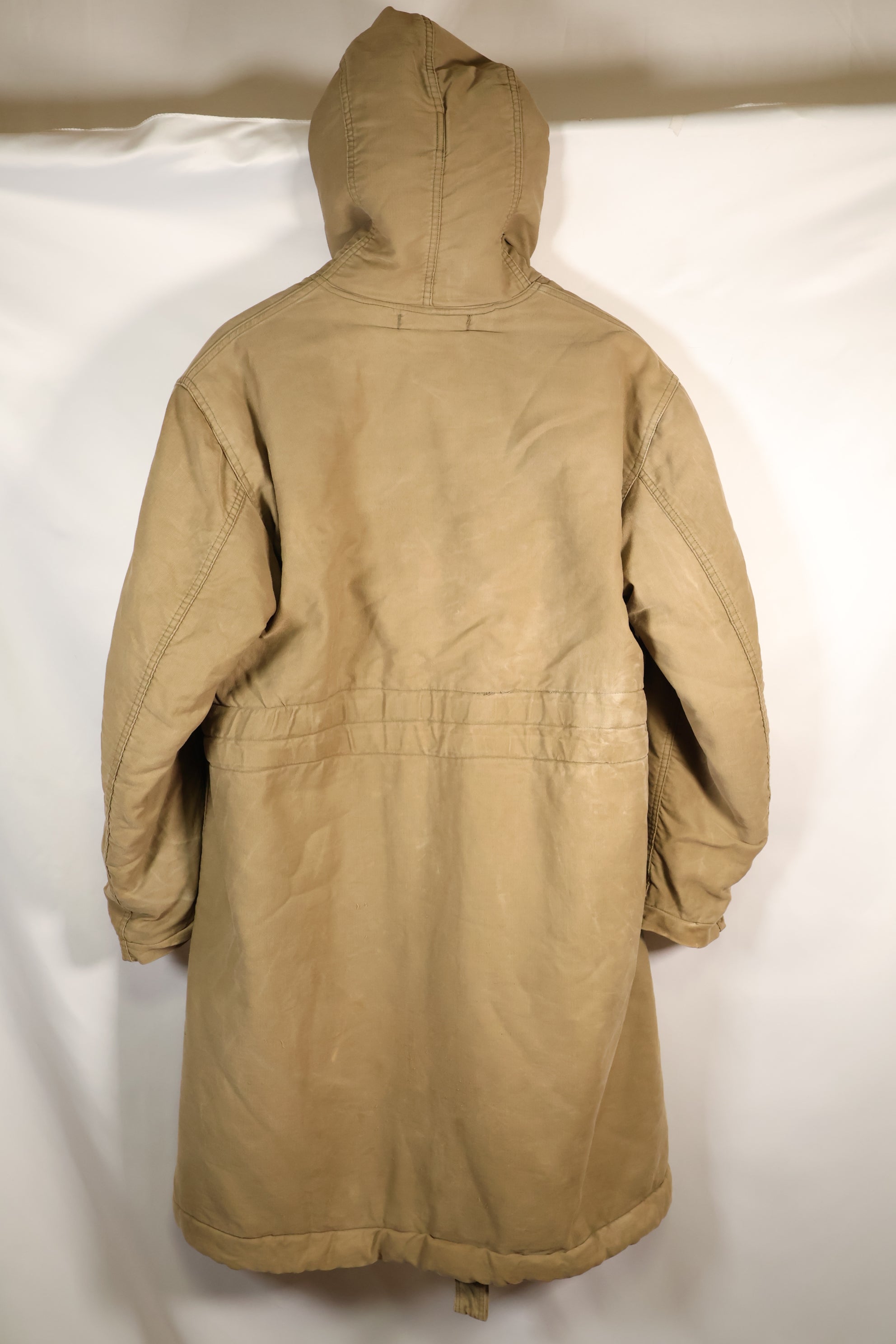 1940s WWII US Navy N-1 deck coat parka, faded, no stencil, used.