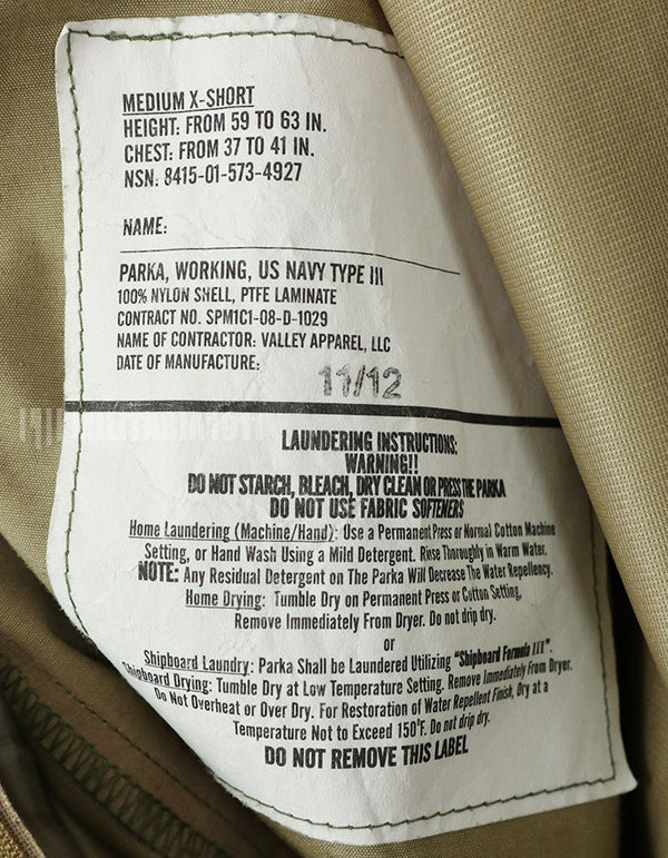 Original U.S. military release U.S. Navy NWU TYPE III Working Parka