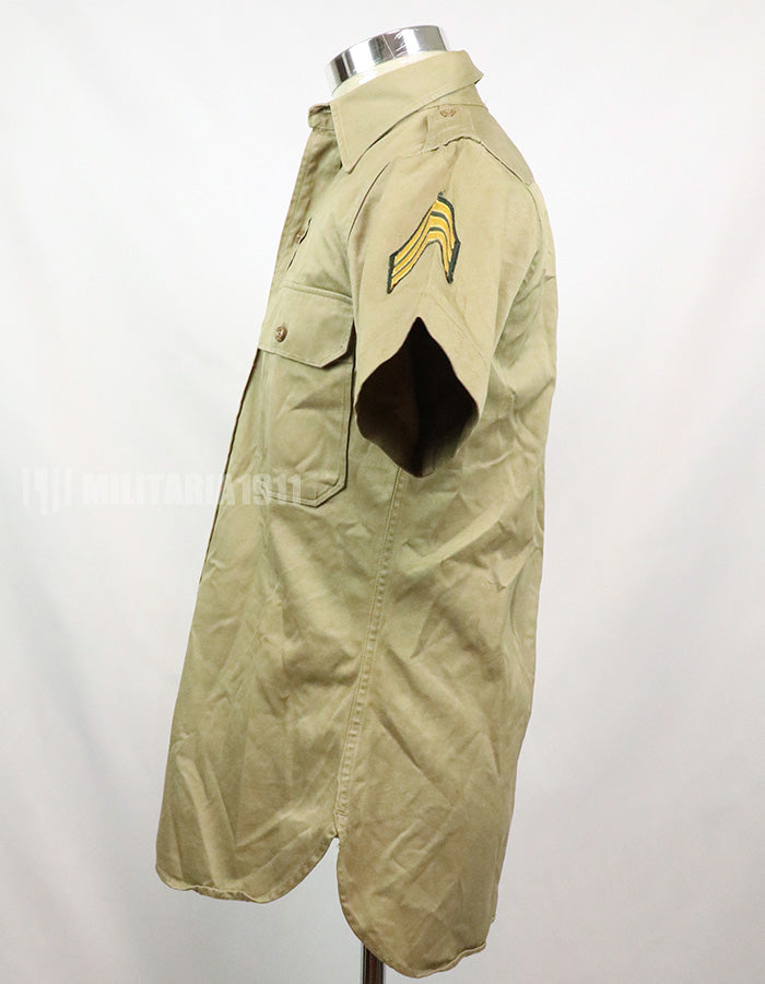 Original U.S. Army Cotton Khaki Shirt Service Shirt with Rank insignia patch 1st Signal Bde