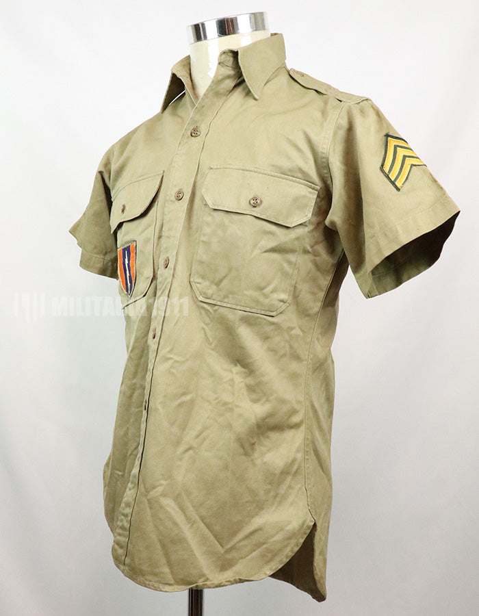 Original U.S. Army Cotton Khaki Shirt Service Shirt with Rank insignia patch 1st Signal Bde