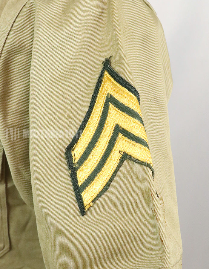 Original U.S. Army Cotton Khaki Shirt Service Shirt with Rank insignia patch 1st Signal Bde