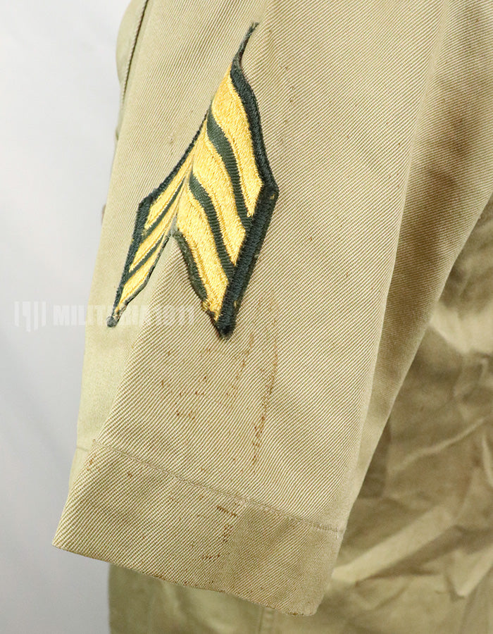 Original U.S. Army Cotton Khaki Shirt Service Shirt with Rank insignia patch 1st Signal Bde