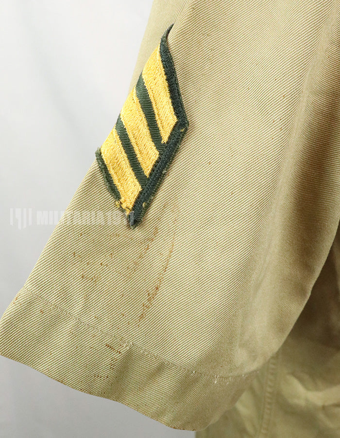 Original U.S. Army Cotton Khaki Shirt Service Shirt with Rank insignia patch 1st Signal Bde